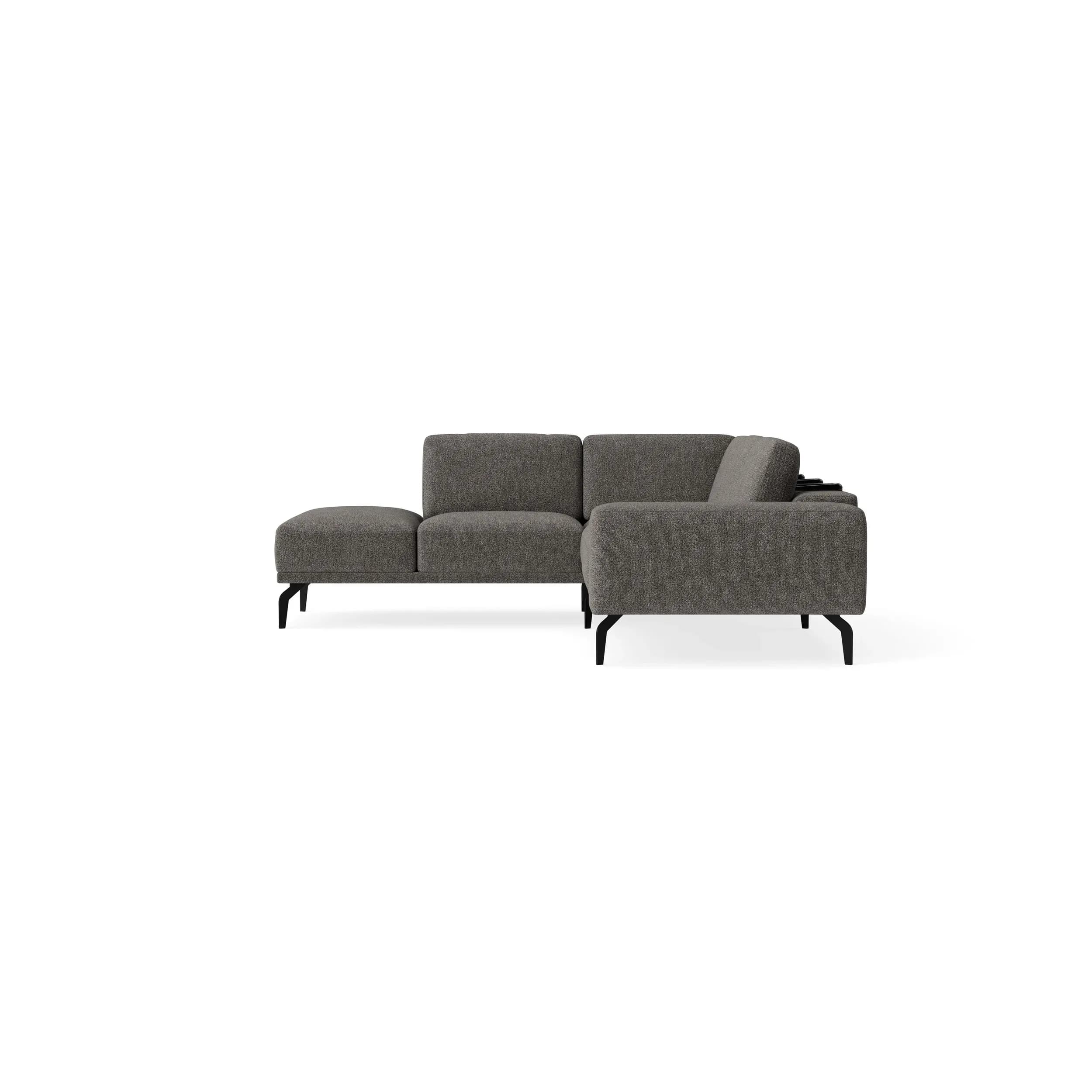 Ecksofa Benissa - Ecke und Abschlussteil mit 2,5-Sitzer rechts inkl. Rückenlehne verstellbar, Stoff, Dunkelgrau