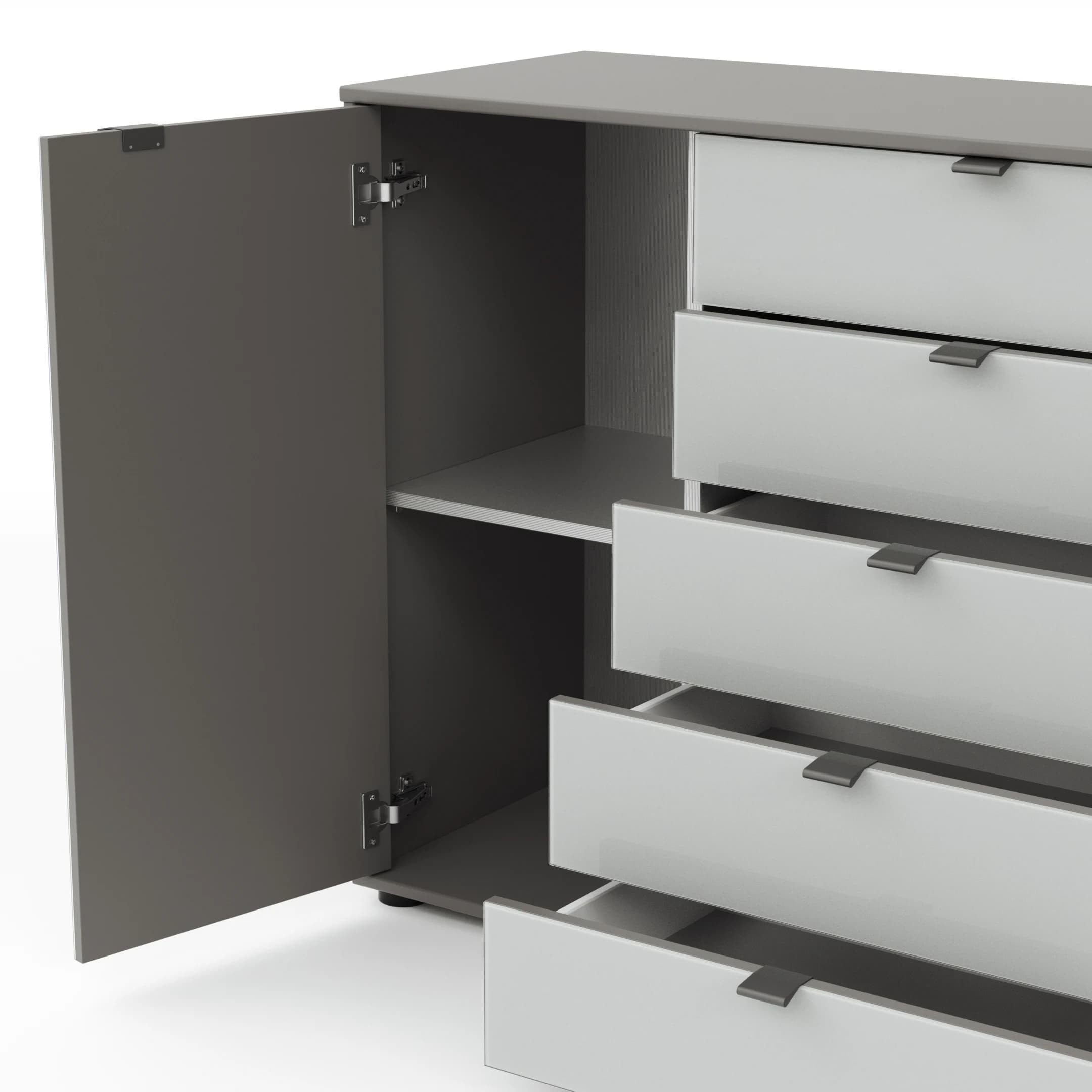 Kommode Marbella - Lack, Grau, Glas, Weiß