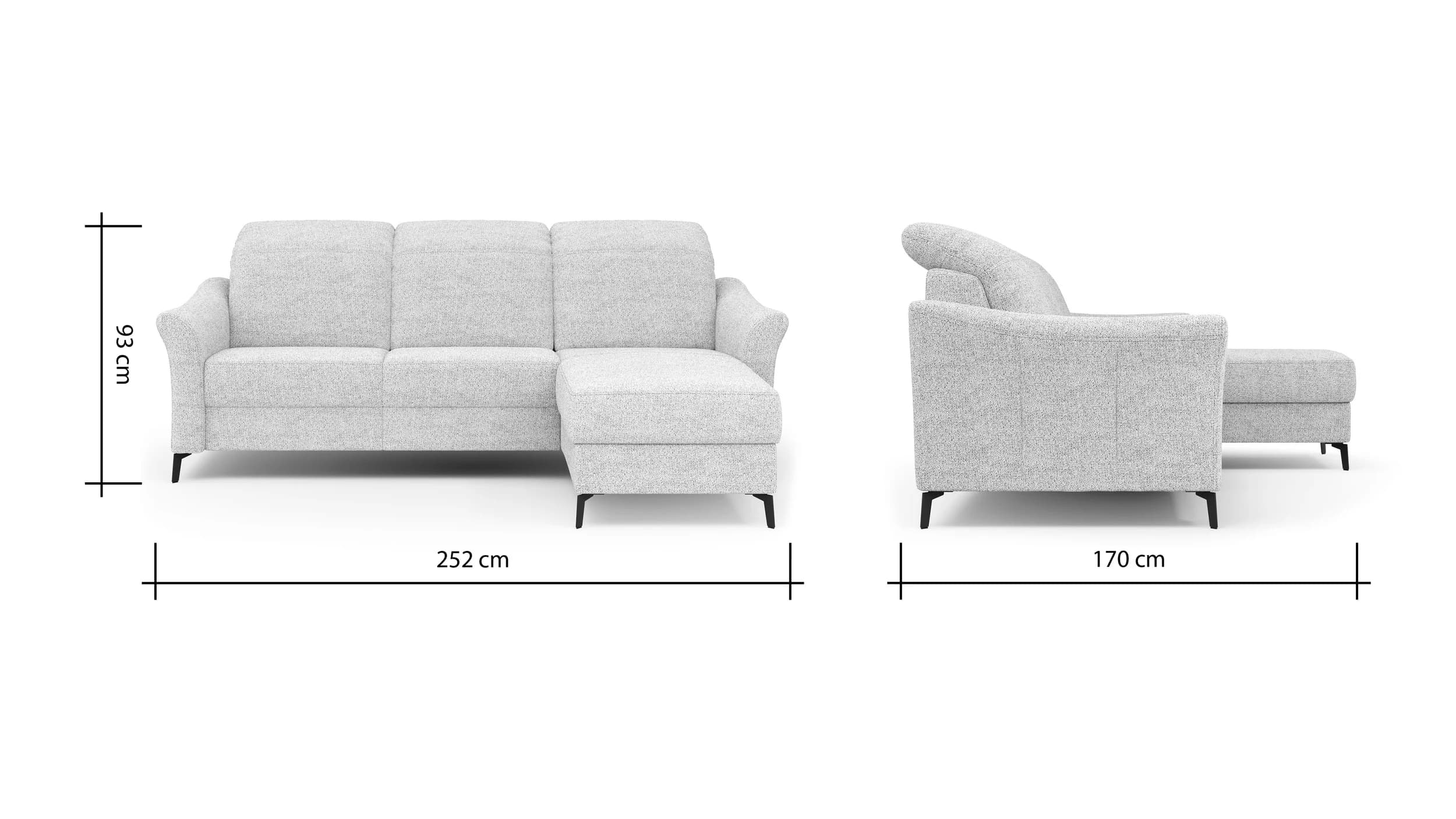 Ecksofa Canterbury - 2,5-Sitzer mit Longchair rechts, Stoff, Offwhite