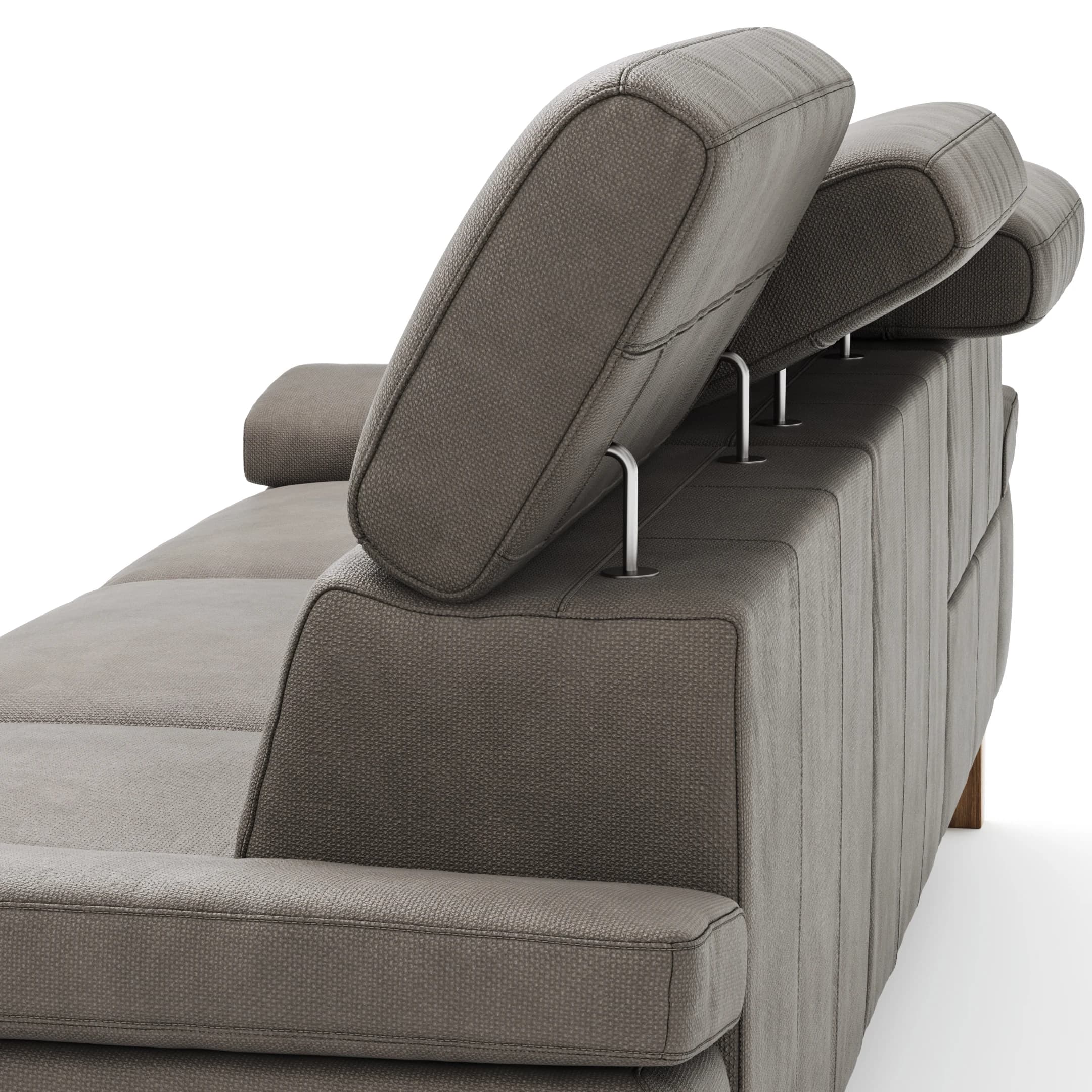 Ecksofa Hudson - 2,5-Sitzer mit Longchair rechts, inkl. Kopfteil/Armlehne verstellbar und Relaxfunktion (motorisch), Stoff, Steingrau