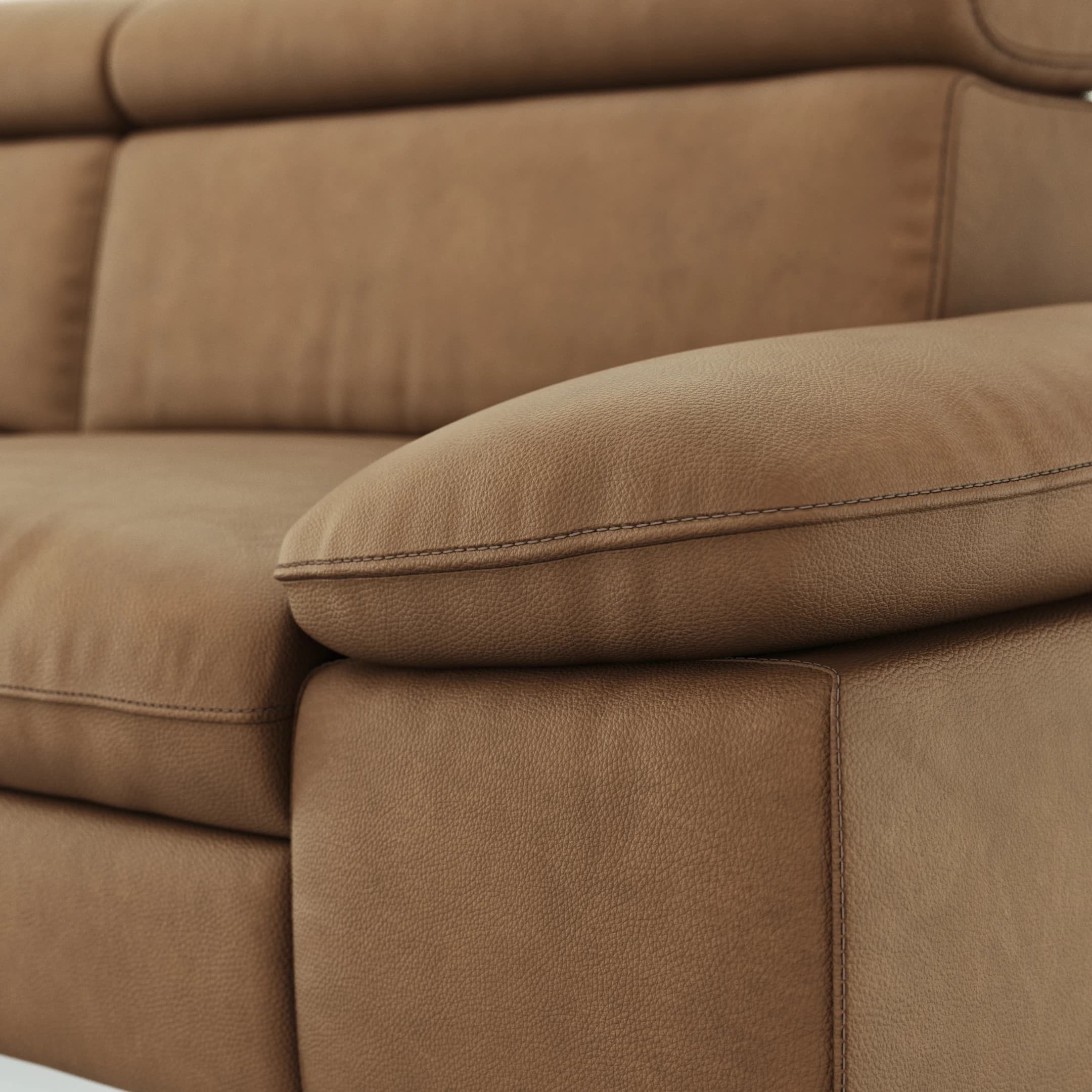 Ecksofa Felipa - Ecke links mit 2,5-Sitzer inkl. Kopfteil verstellbar, Leder, Cognac