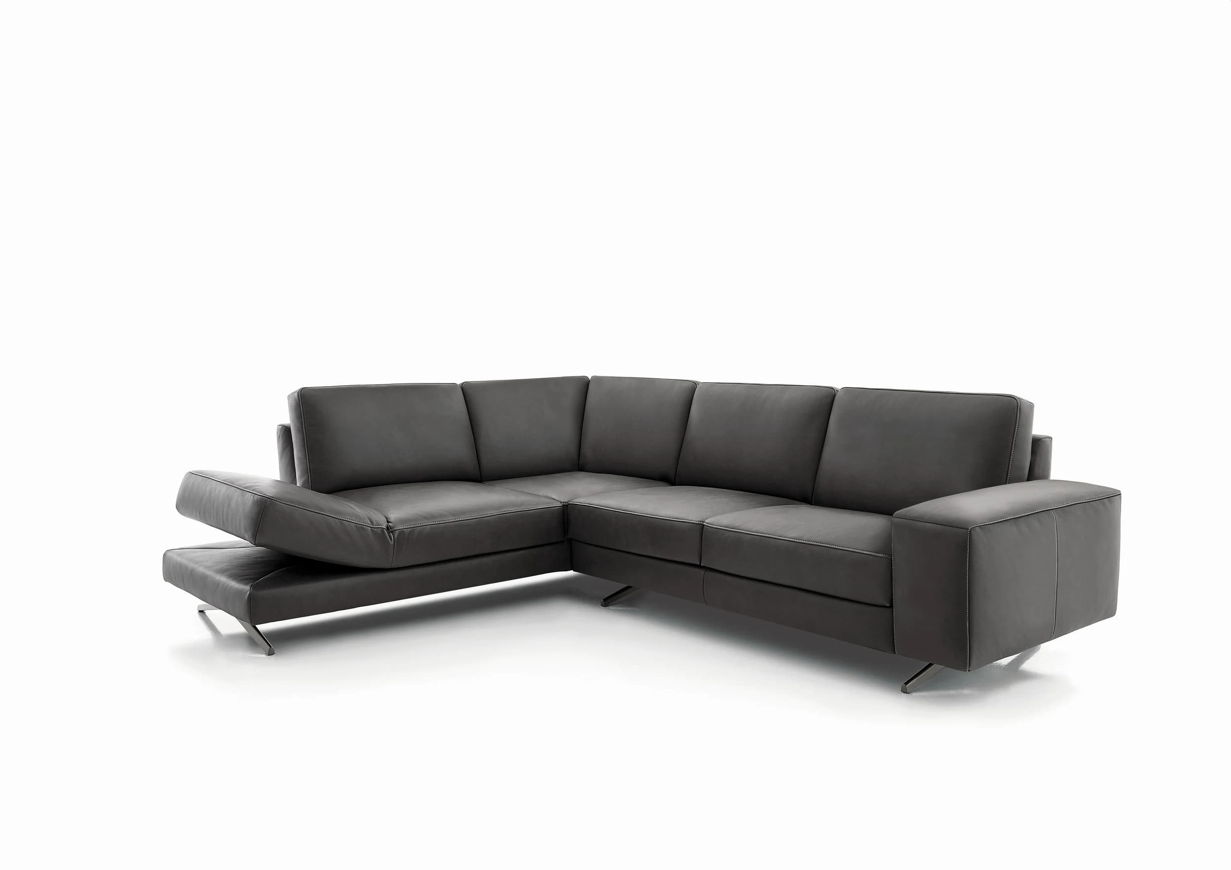 Ecksofa - Ecke links mit 2-Sitzer, Drehsitz, Leder, Anthrazit