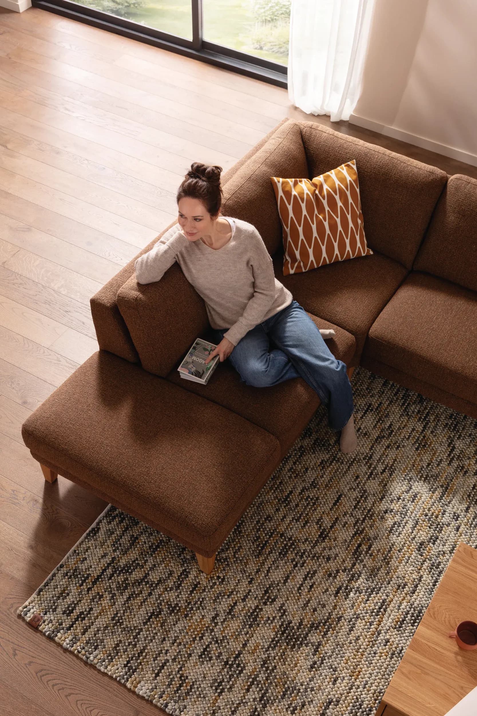 Ecksofa Rockport A - Ecke links mit 2,5-Sitzer, inkl. Relaxfunktion (motorisch), Sitzauszug (motorisch) und Armlehne klappbar, Stoff, Caramel