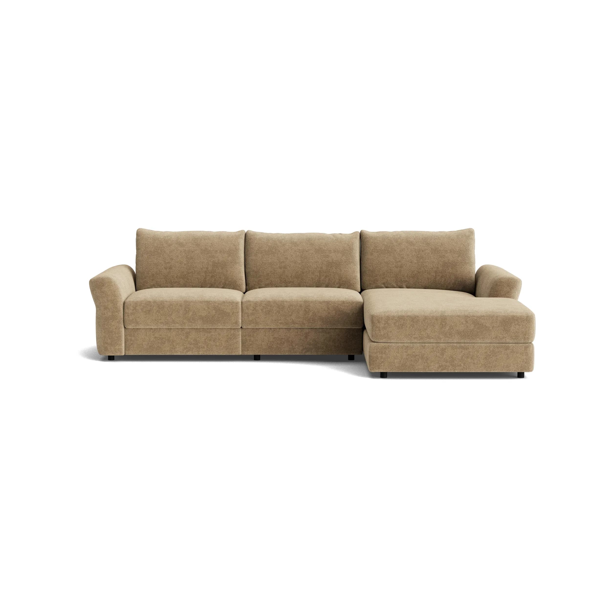 Ecksofa Almeria - 2-Sitzer mit Longchair rechts, Stoff, Hellbraun