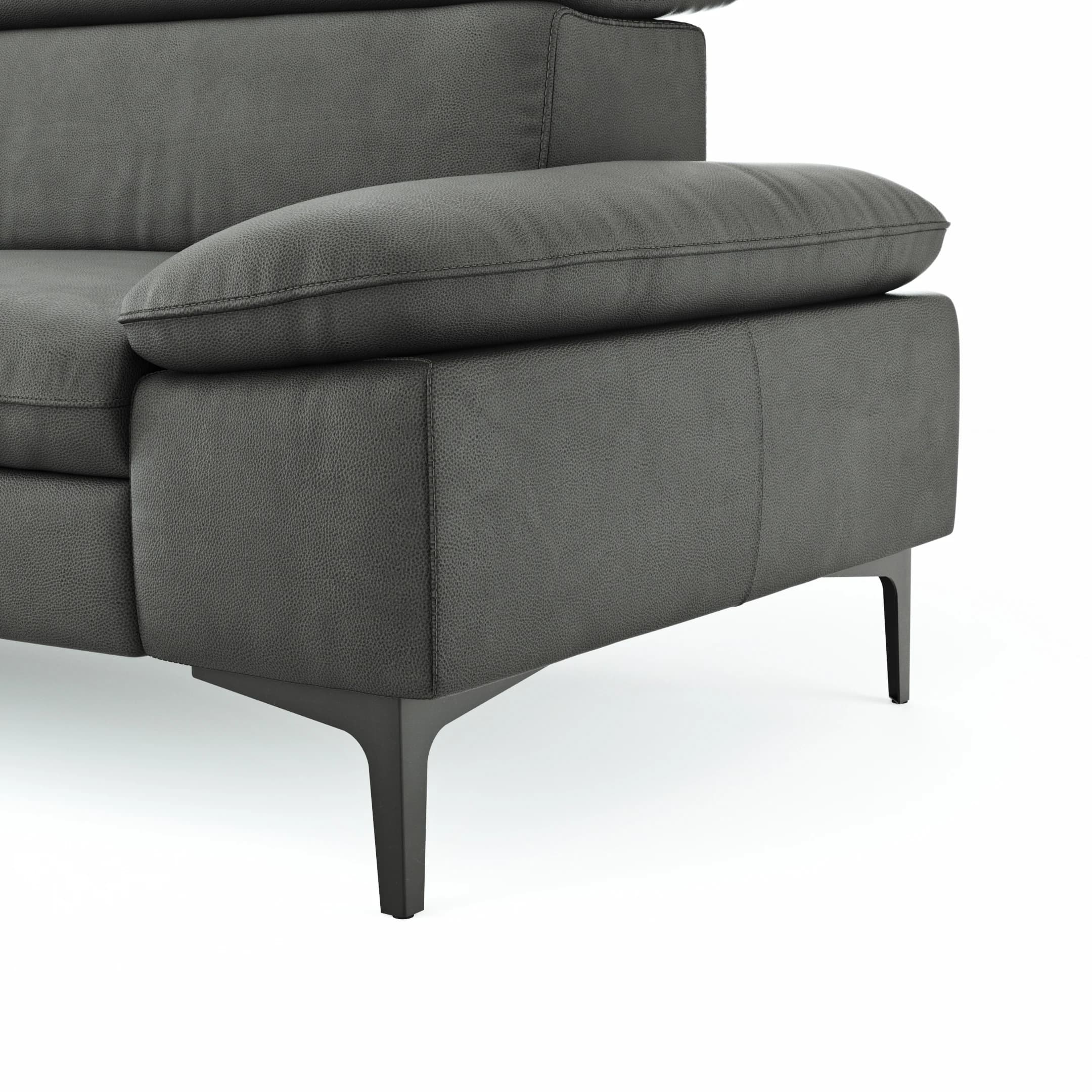 Ecksofa Felipa - Longchair links mit 2,5-Sitzer inkl. Kopfteil verstellbar, Leder, Grau
