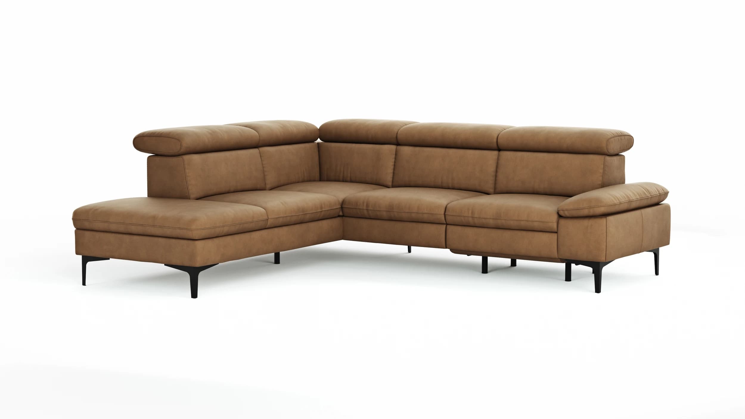 Ecksofa Felipa - Ecke links mit 2,5-Sitzer inkl. Armlehne verstellbar und Rückenlehne/Sitztiefe verstellbar (motorisch), Leder, Cognac