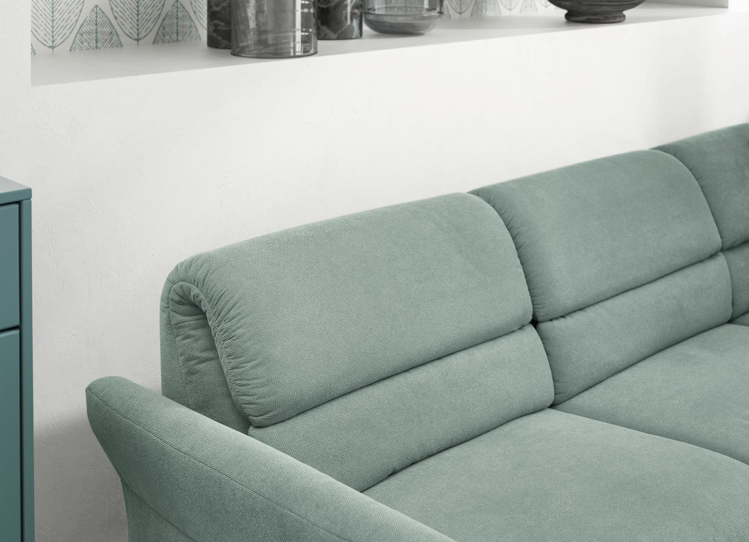  Ecksofa - 3-Sitzer mit Ecke rechts, Rückenlehne verstellbar, Stoff, Mint