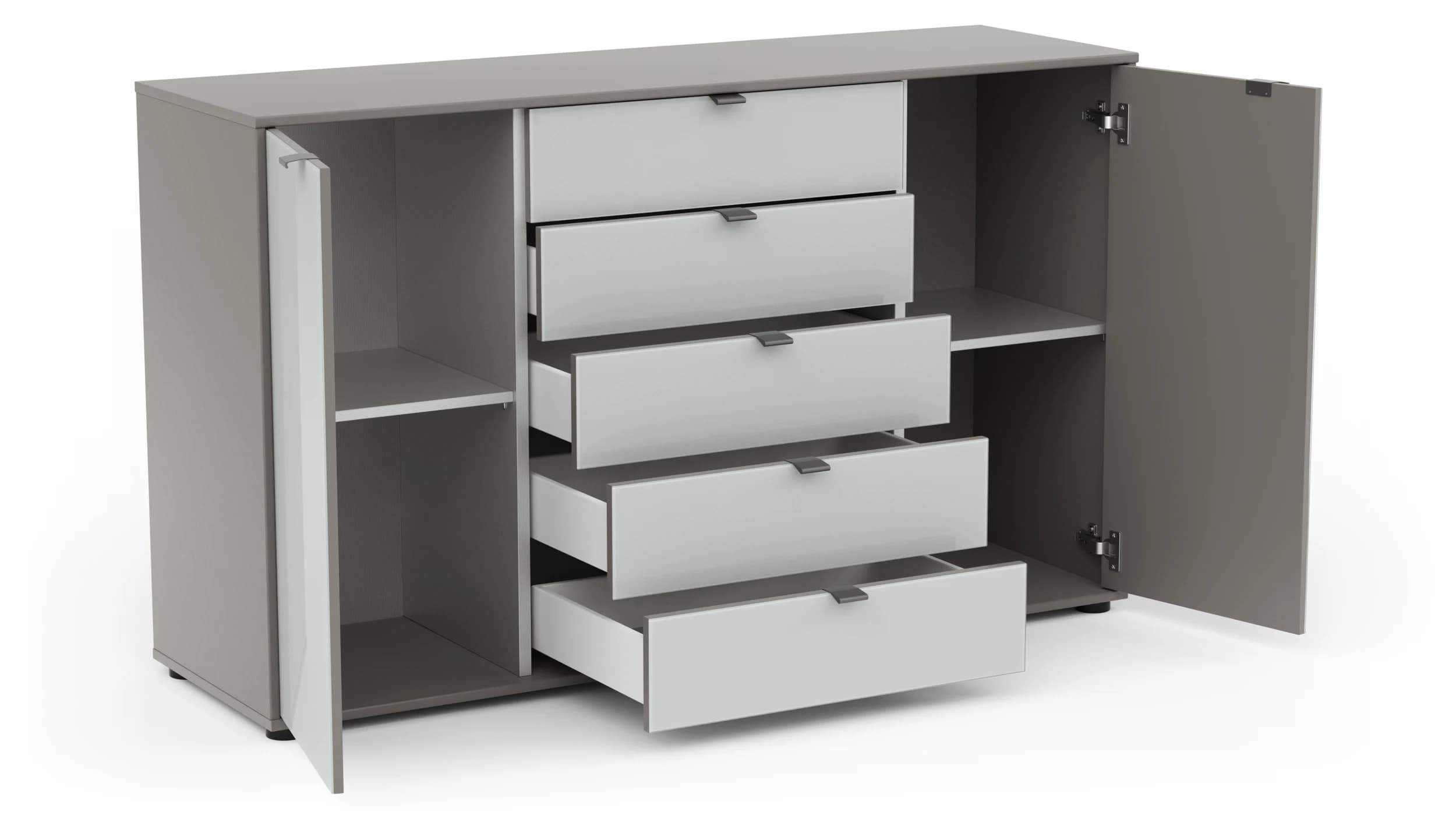 Kommode Marbella - Lack, Grau, Glas, Weiß
