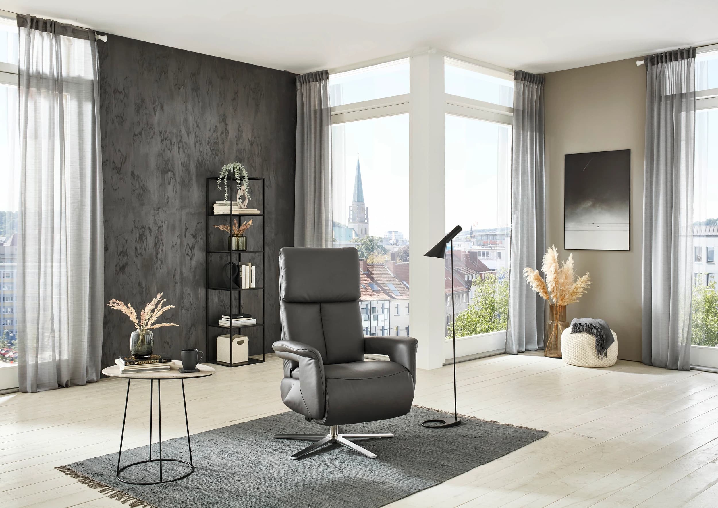 Sessel - Größe M, Relaxfunktion, Leder, Anthrazit