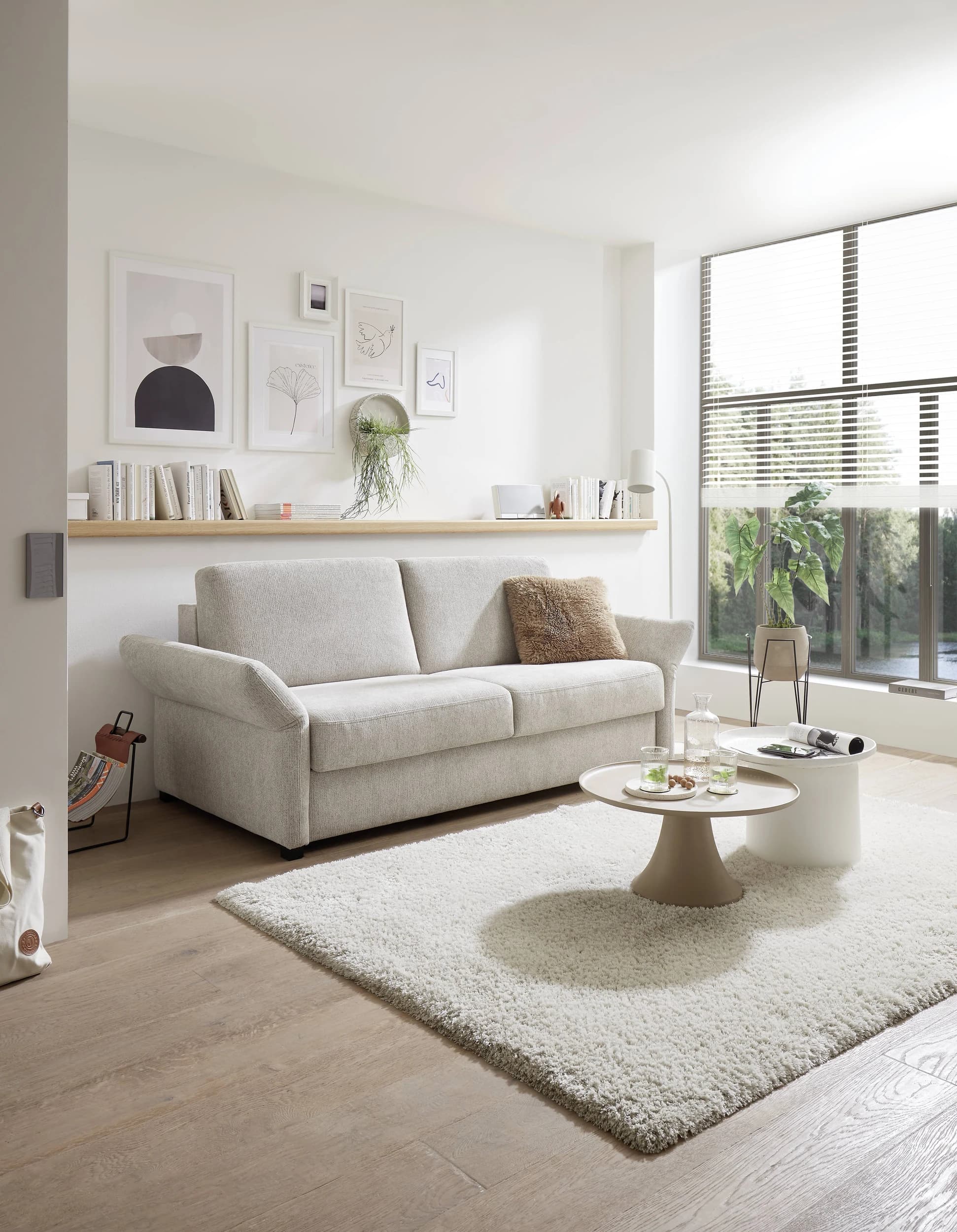 Schlafsofa EM Arlon - Faltbett mit Kaltschaummatratze, Stoff, Natur