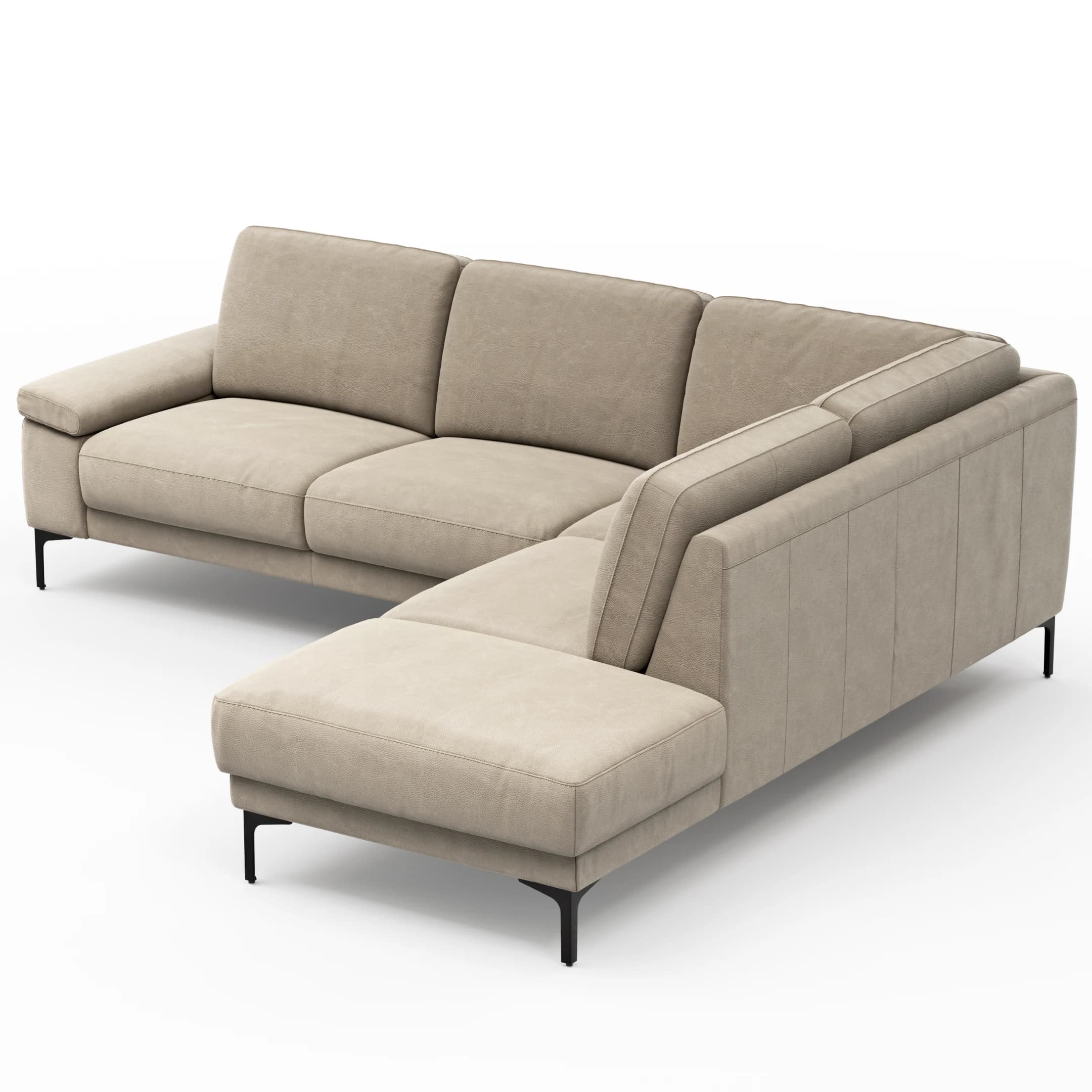 Ecksofa Matero - 2-Sitzer mit Ecke rechts, Leder, Taupe