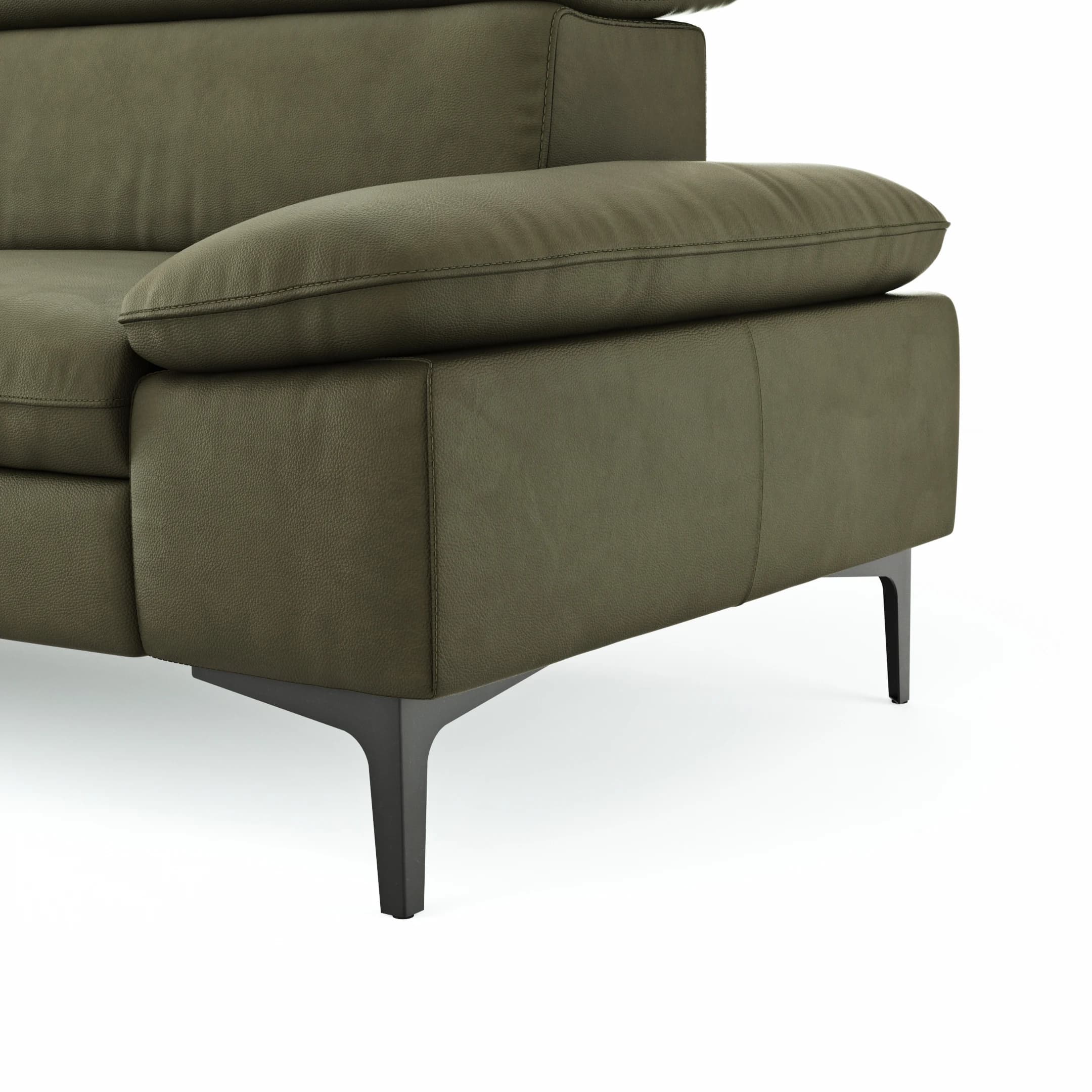 Ecksofa Felipa - Ecke links mit 2,5-Sitzer inkl. Kopfteil verstellbar, Leder, Olive