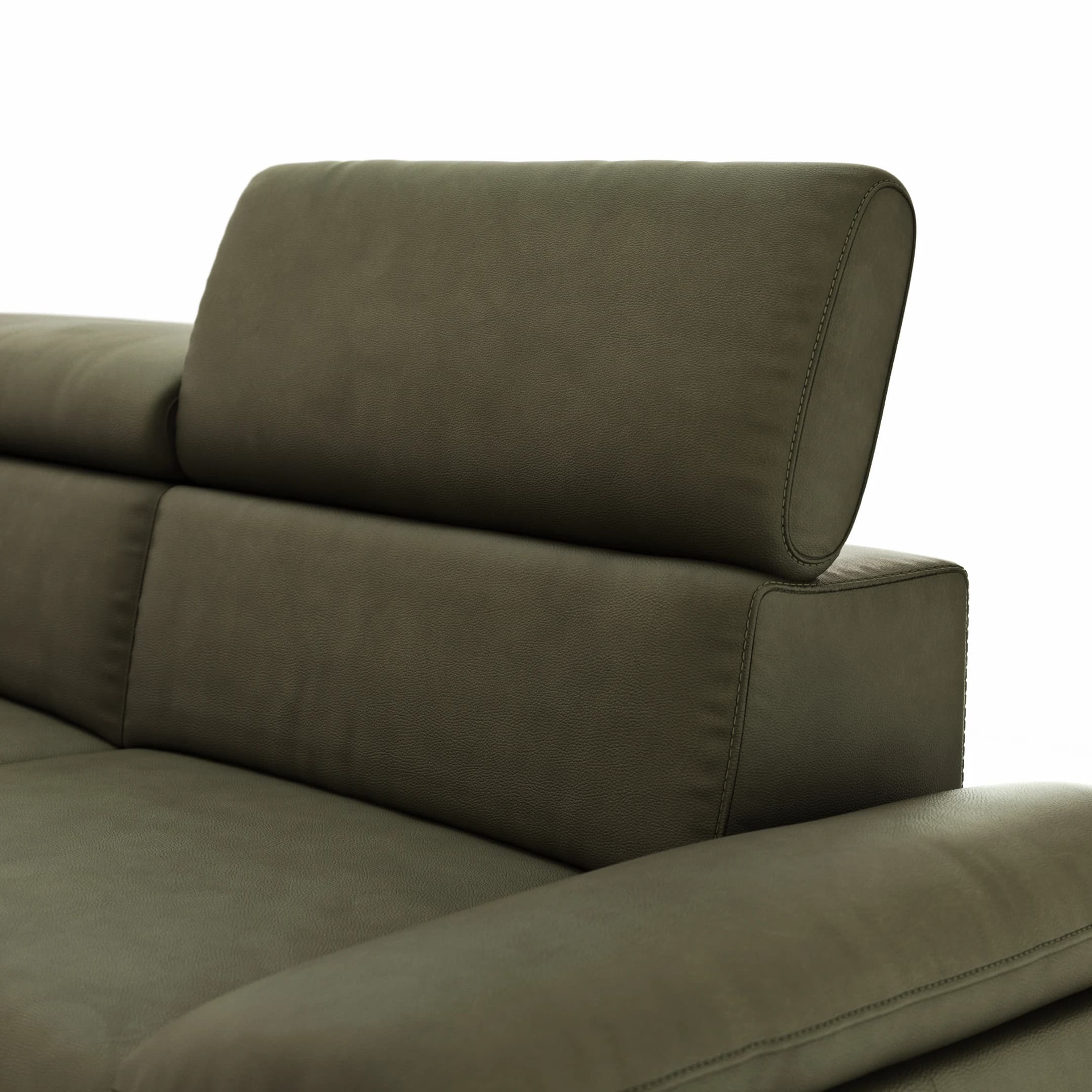Ecksofa Felipa - Ecke links mit 2,5-Sitzer inkl. Kopfteil verstellbar, Leder, Olive