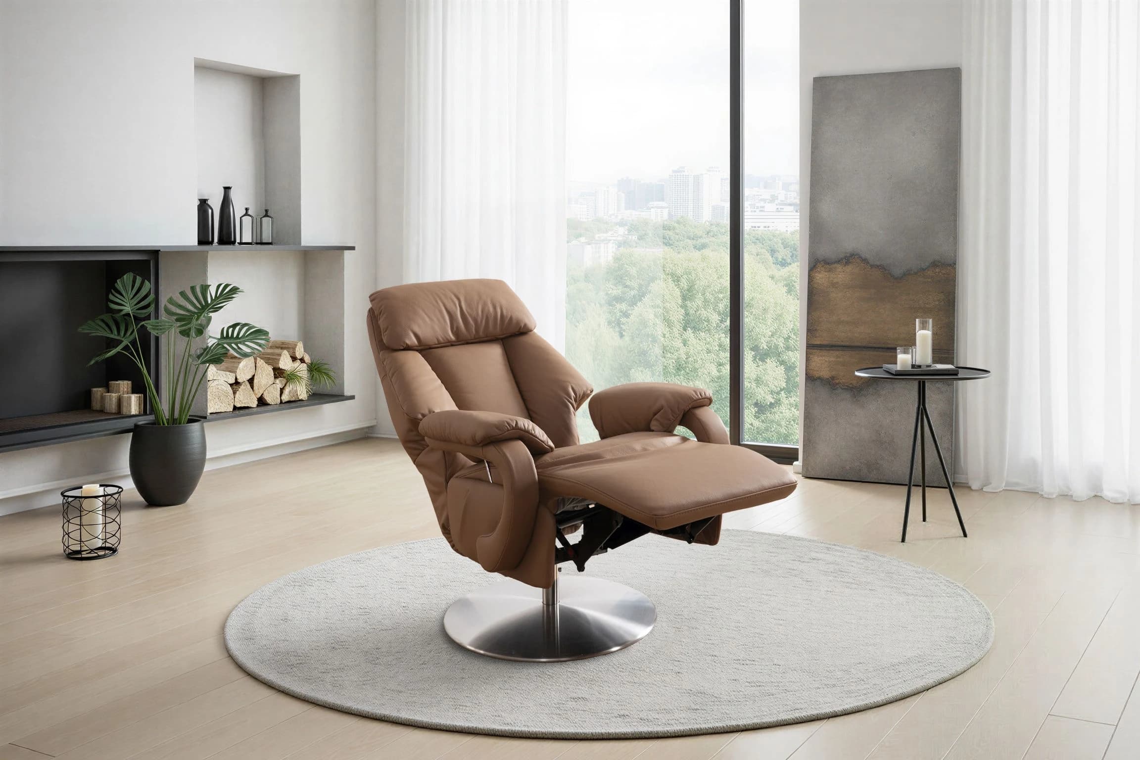 Sessel - Größe M, Relaxfunktion, Leder, Braun
