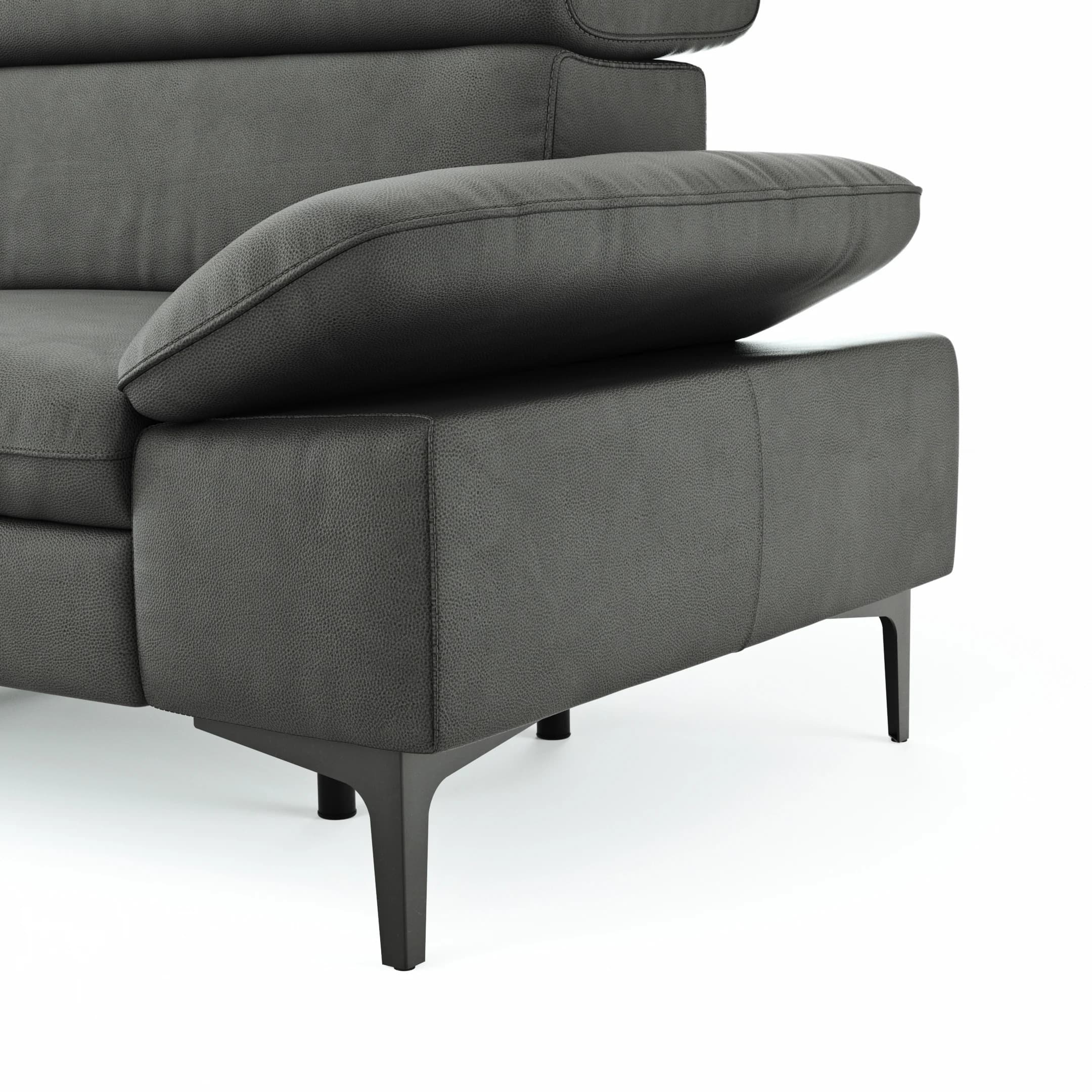 Ecksofa Felipa - Ecke links mit 2,5-Sitzer inkl. Armlehne verstellbar und Rückenlehne/Sitztiefe verstellbar (motorisch), Leder, Grau