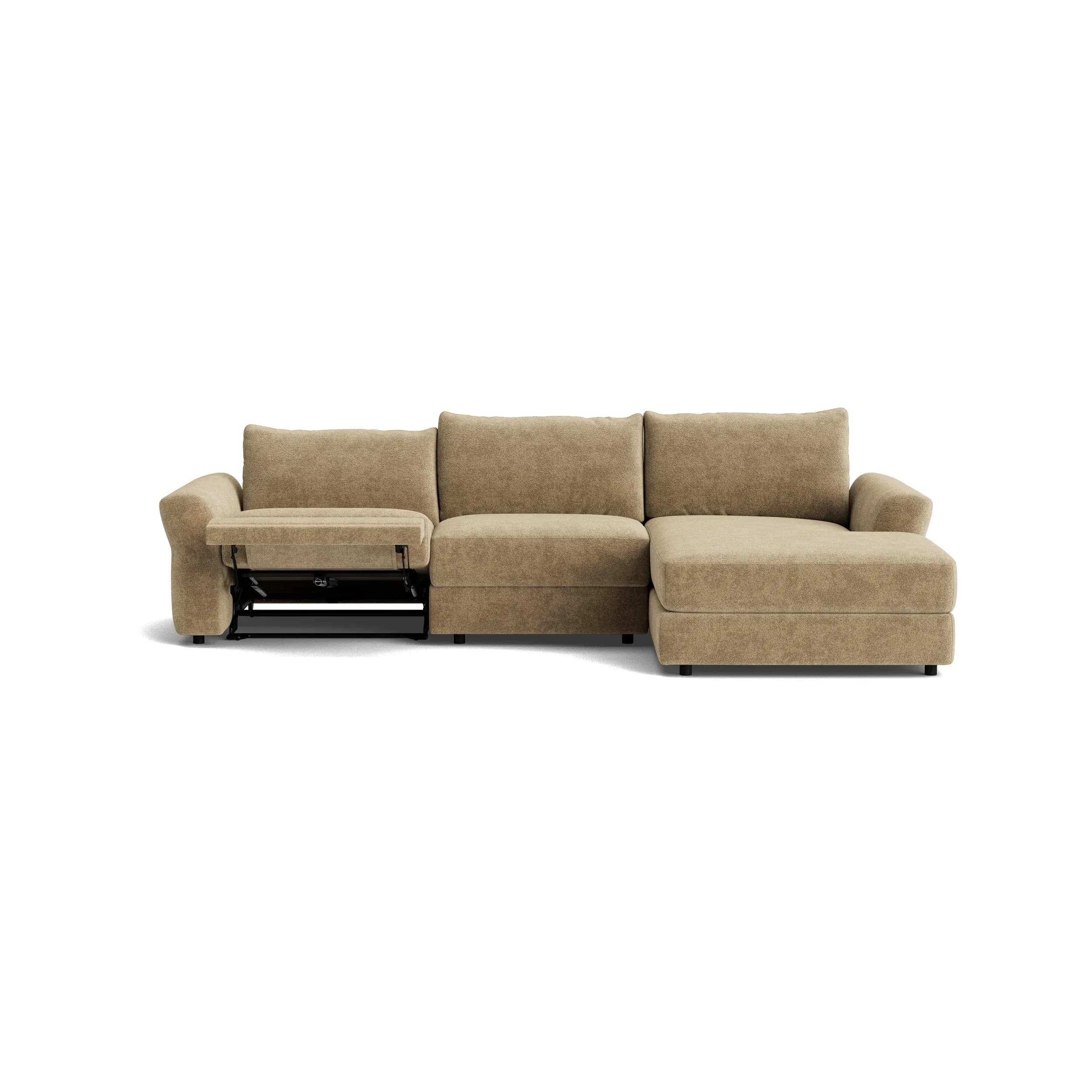 Ecksofa Almeria - 2-Sitzer mit Longchair rechts inkl. 1 Relaxfunktion motorisch, Stoff, Hellbraun