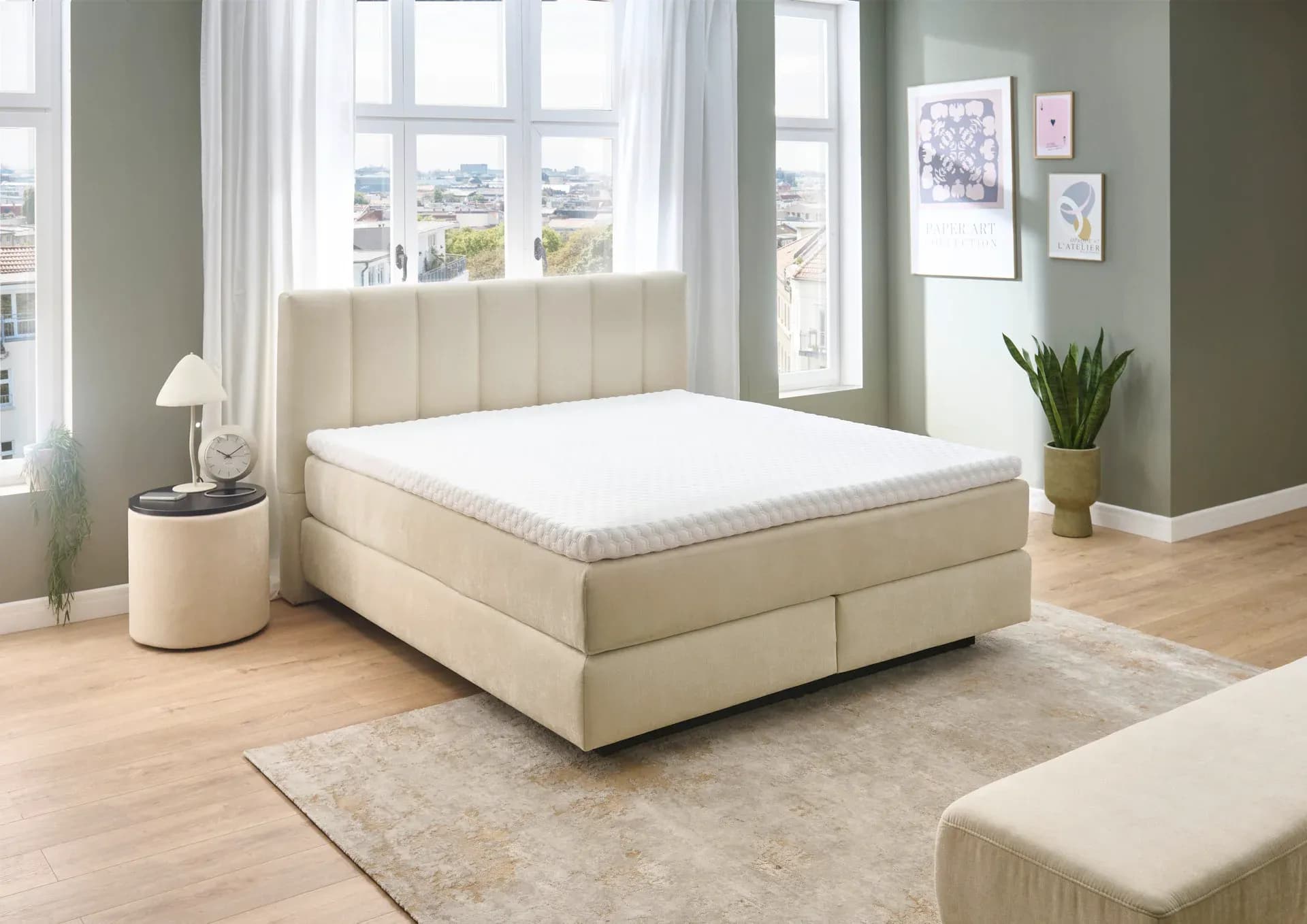Boxspringbett - Liegefläche ca. 180x200 cm, Stoff, Natur