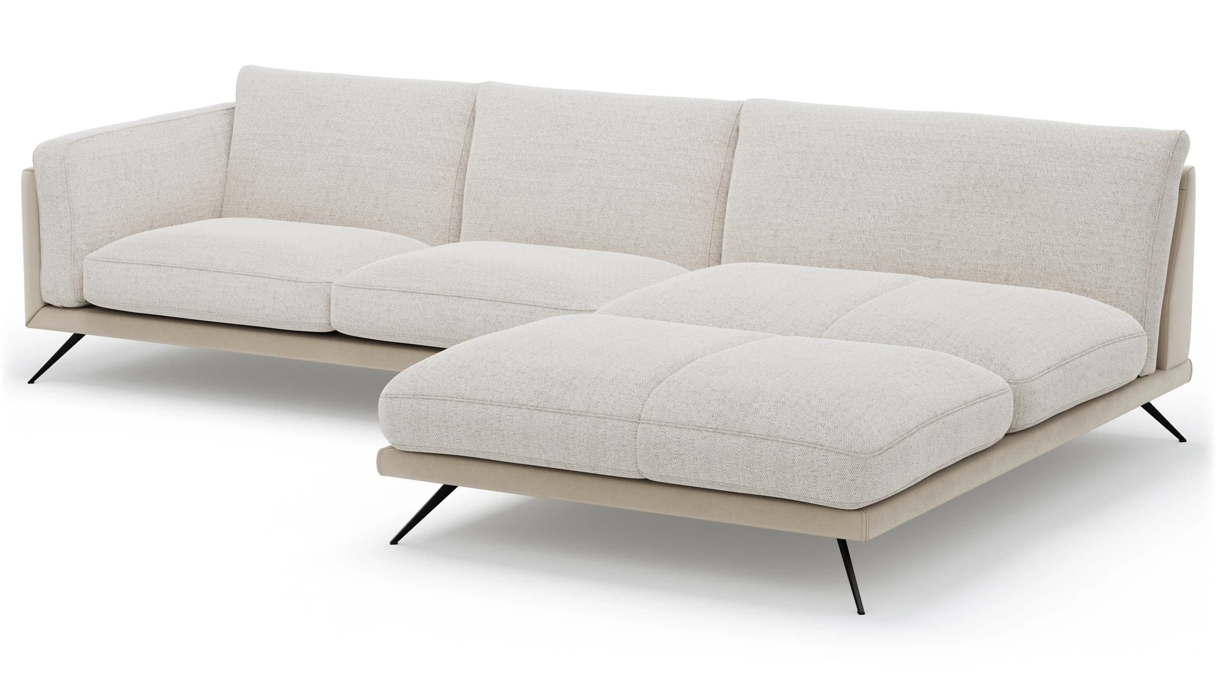 Ecksofa Valdemoro - 2,5-Sitzer mit  Longchair rechts inkl. Rückenlehne verstellbar, Stoff, Creme