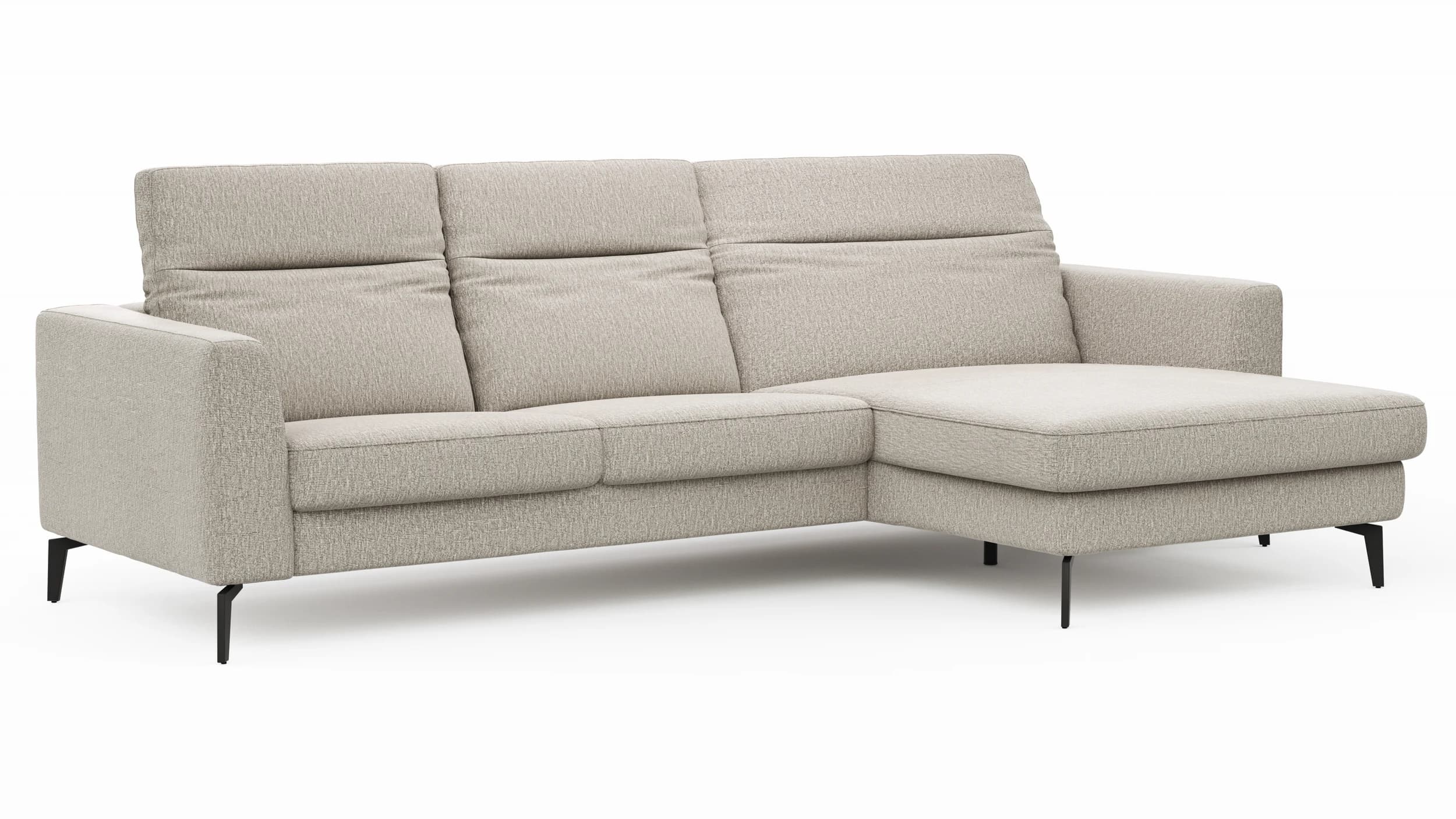 Ecksofa Rafaela 2.0 - 2,5-Sitzer mit Longchair rechts inkl. Kopfteilverstellung, Stoff, Champagner
