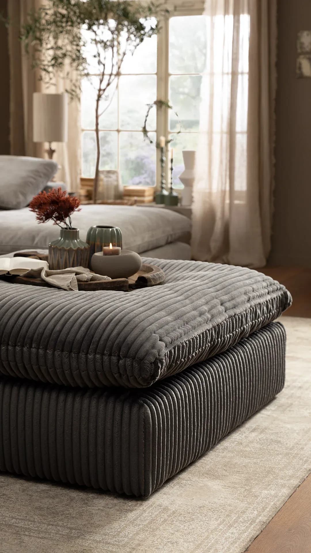 Hocker Palmdale - LB ca. 115x115 cm, Stoff, Grau