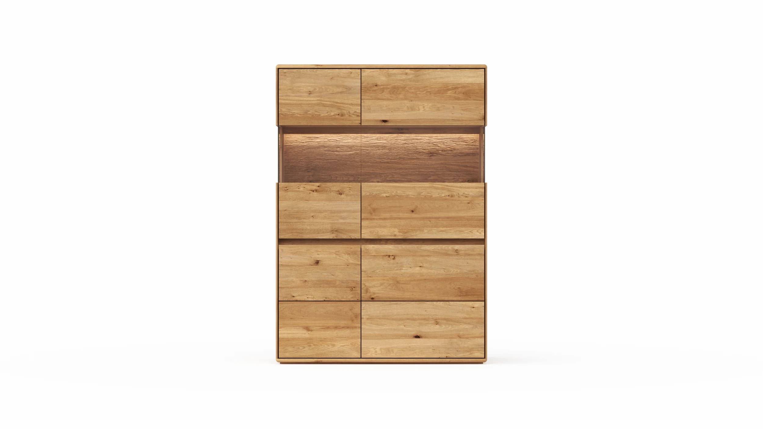 Highboard Hillsboro - inkl. Beleuchtung, Wildeiche natur, geölt