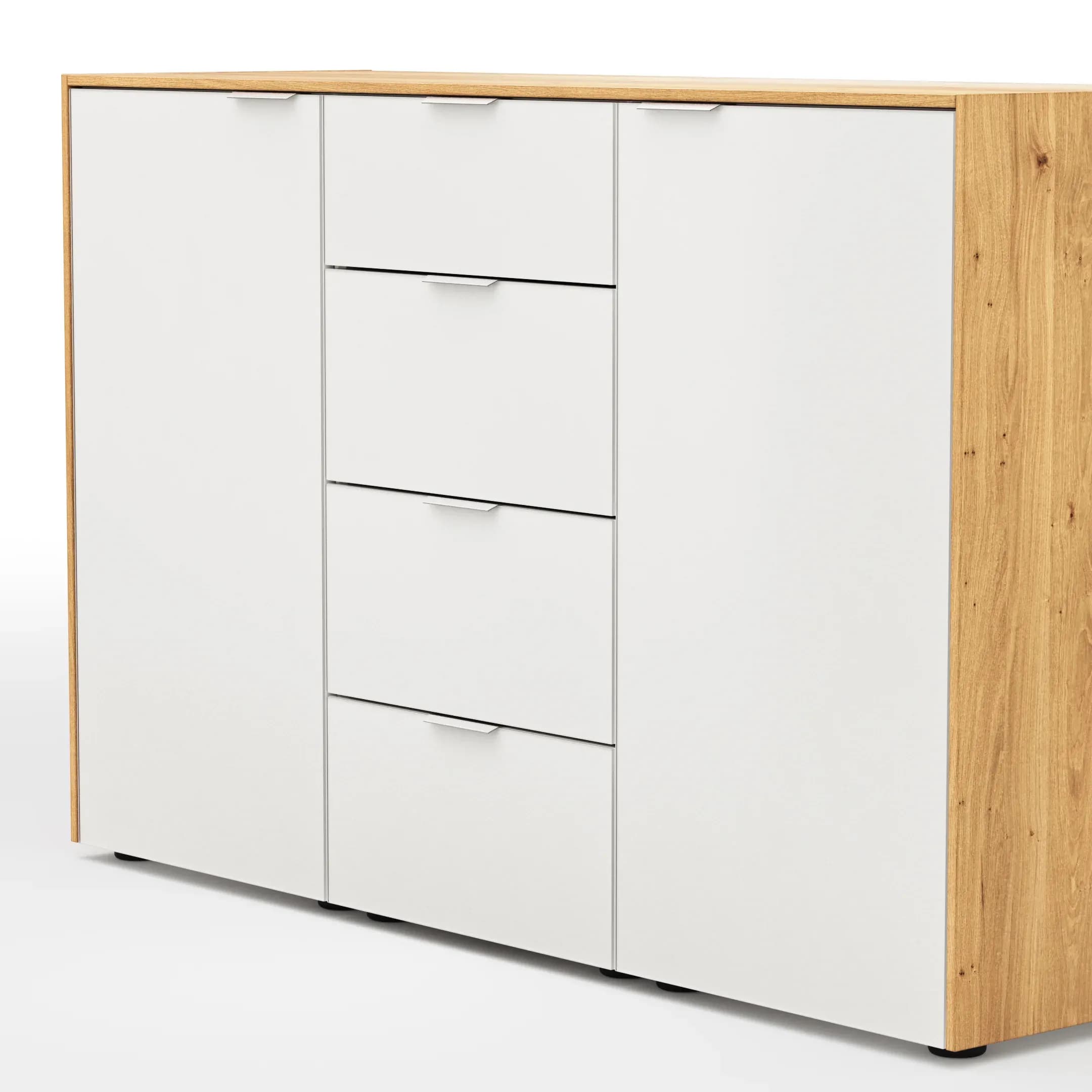 Kommode Colorado Beimöbel - BHT ca. 138x87x43 cm, Glas weiß mit Eiche furniert