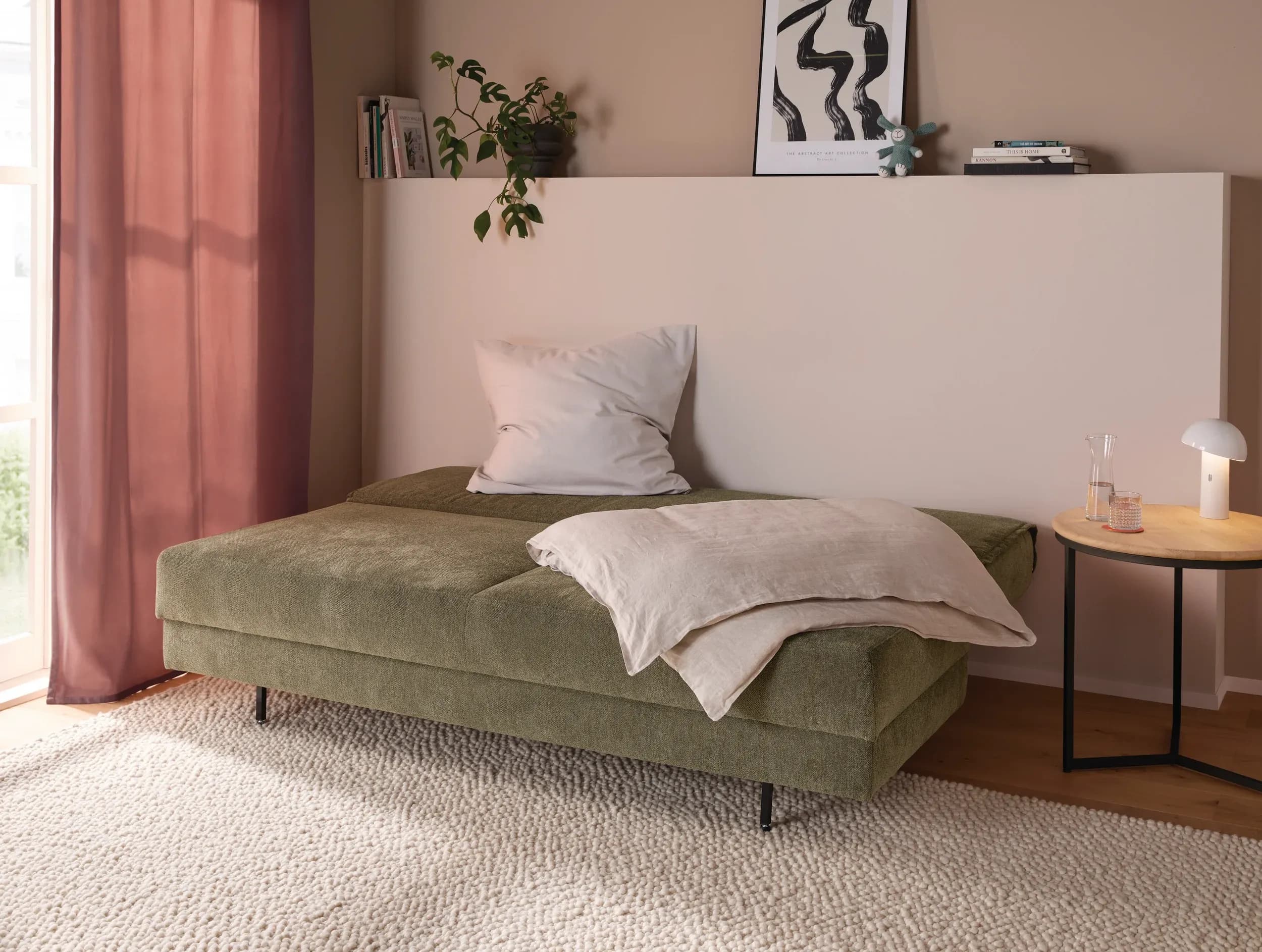 Schlafsofa Carmona - 2-Sitzer inkl. Schlaffunktion und Bettkasten, Stoff, Grün