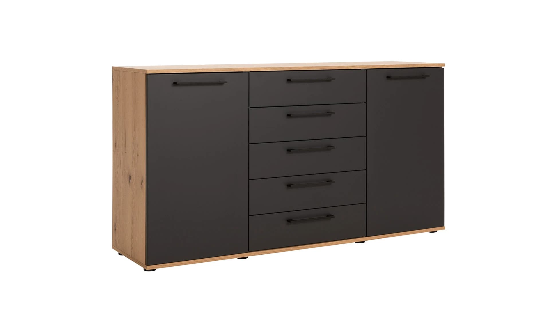 Kommode Viana - Balkeneiche furniert, Anthrazit