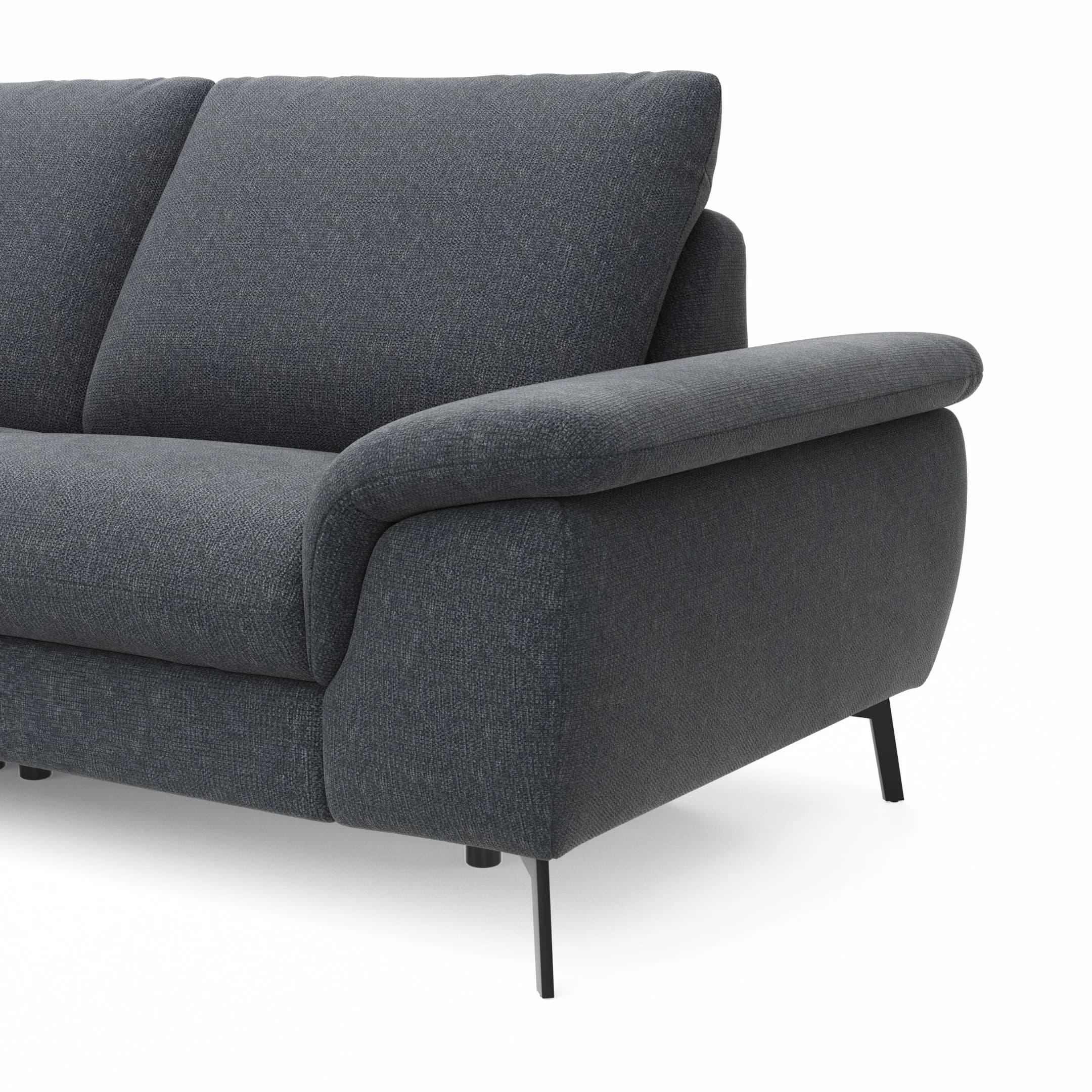 Ecksofa Gotera - Longchair groß mit 1,5-Sitzer med + 1,5-Sitzer med rechts inkl. Schlaffunktion (teilmotorisch), Armlehne klappbar, Rückenlehne verstellbar  und einmal Relaxfunktion (teilmotorisch), Stoff, Anthrazit