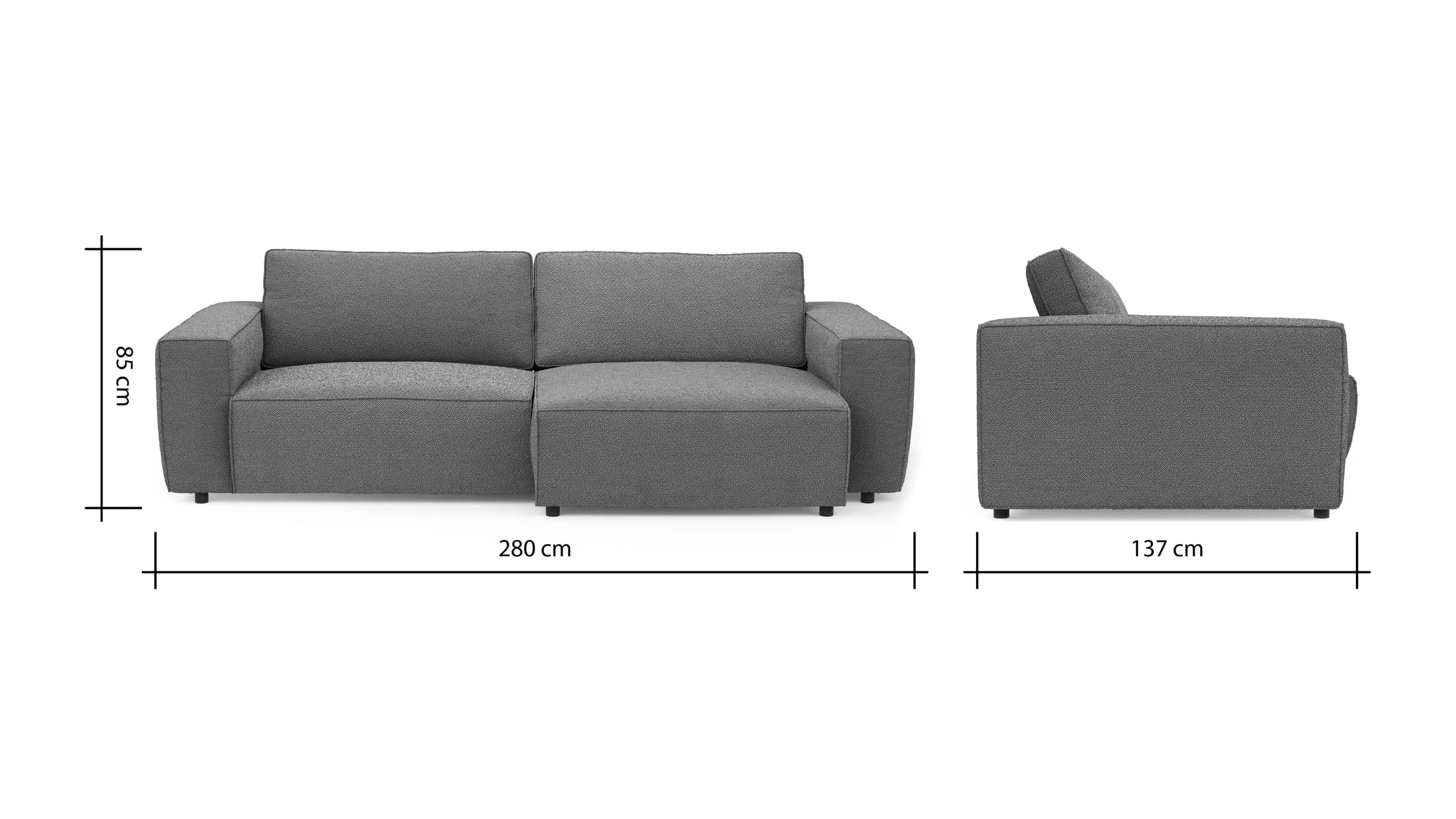 Sofa Lilaia - 1,5-Sitzer XL mit 1,5-Sitzer XL Tief, Stoff, Kaschmir