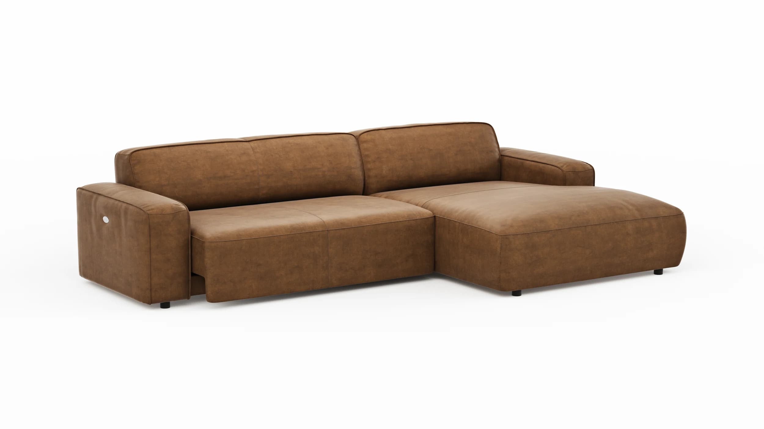 Ecksofa Denver - 2,5-Sitzer mit Longchair rechts, inkl. Sitzvorzug (motorisch), Stoff, Braun