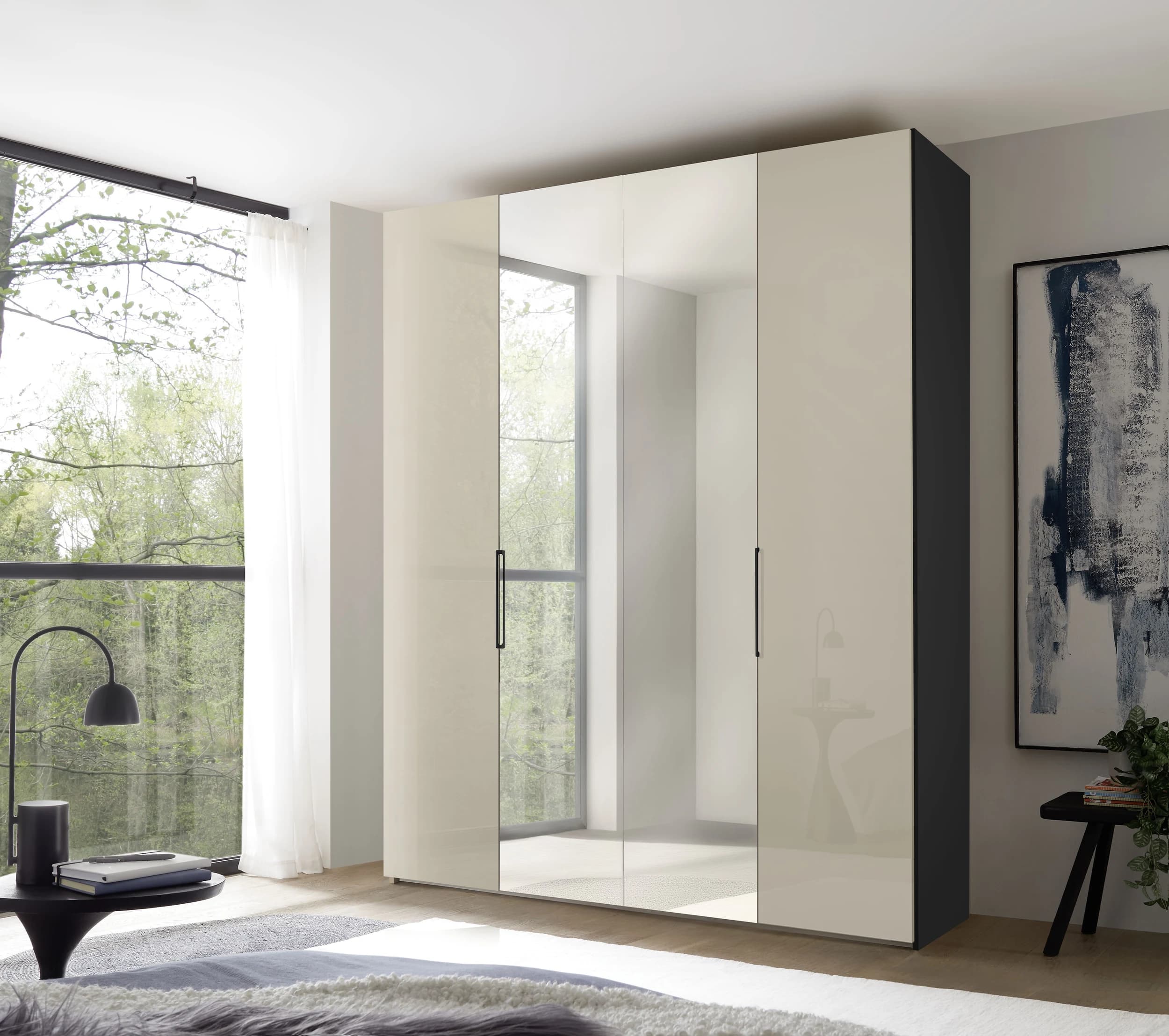 Drehtürenschrank - B ca. 200 cm, Sandglas, Spiegel, Dekor Anthrazit