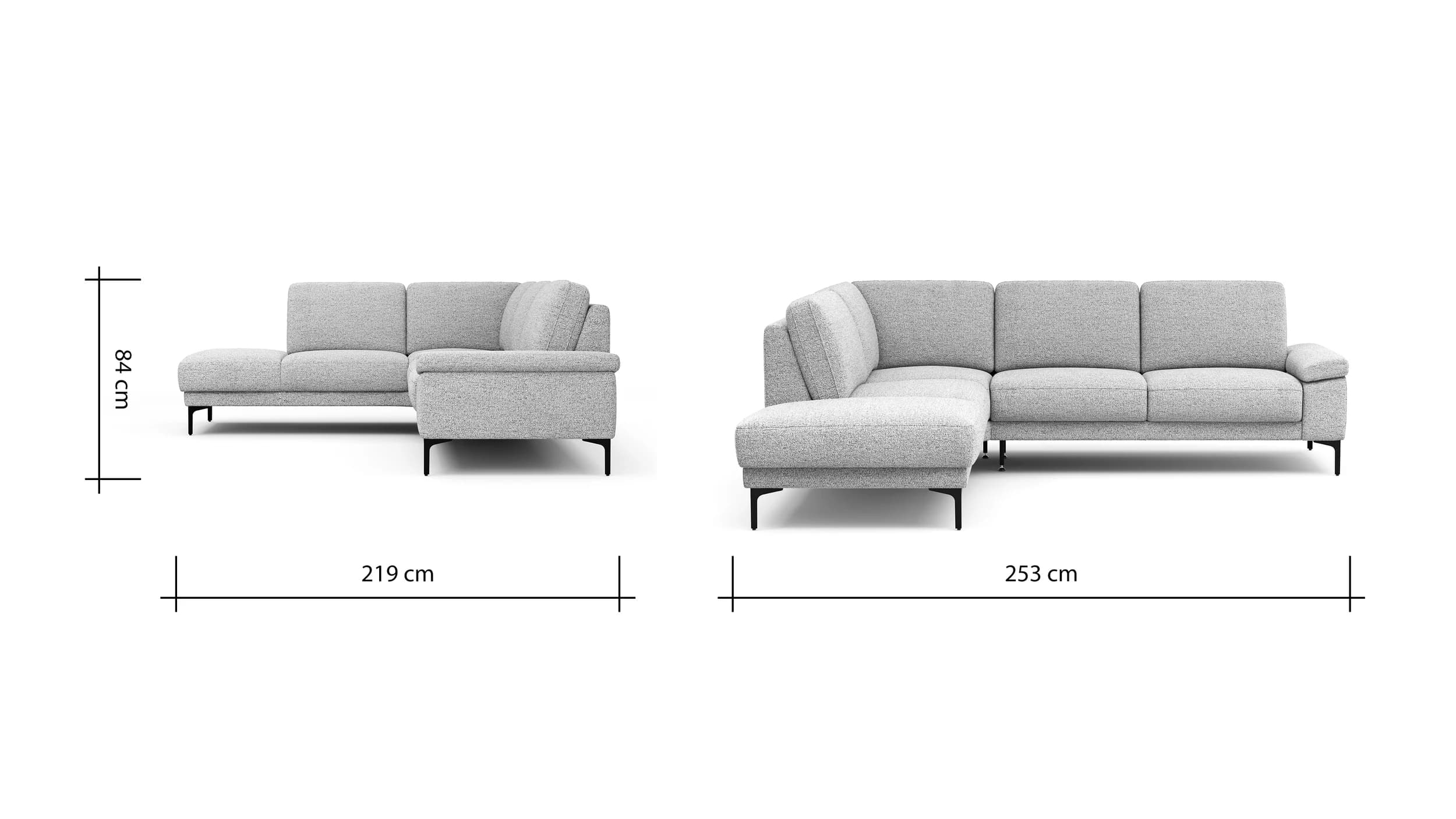 Ecksofa Matero - Ecke mit 2-Sitzer rechts, Stoff, Hellgrau