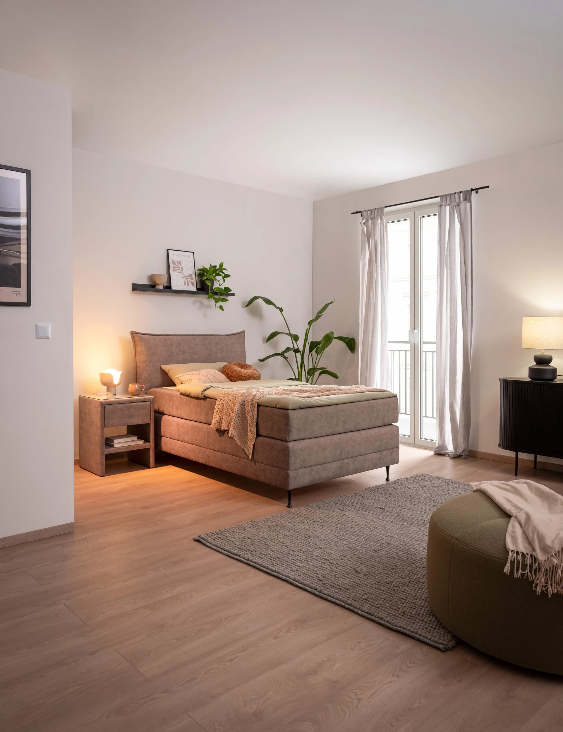 Boxspringbett EM Malo - Liegefläche ca. 120x200 cm, Stoff, braun