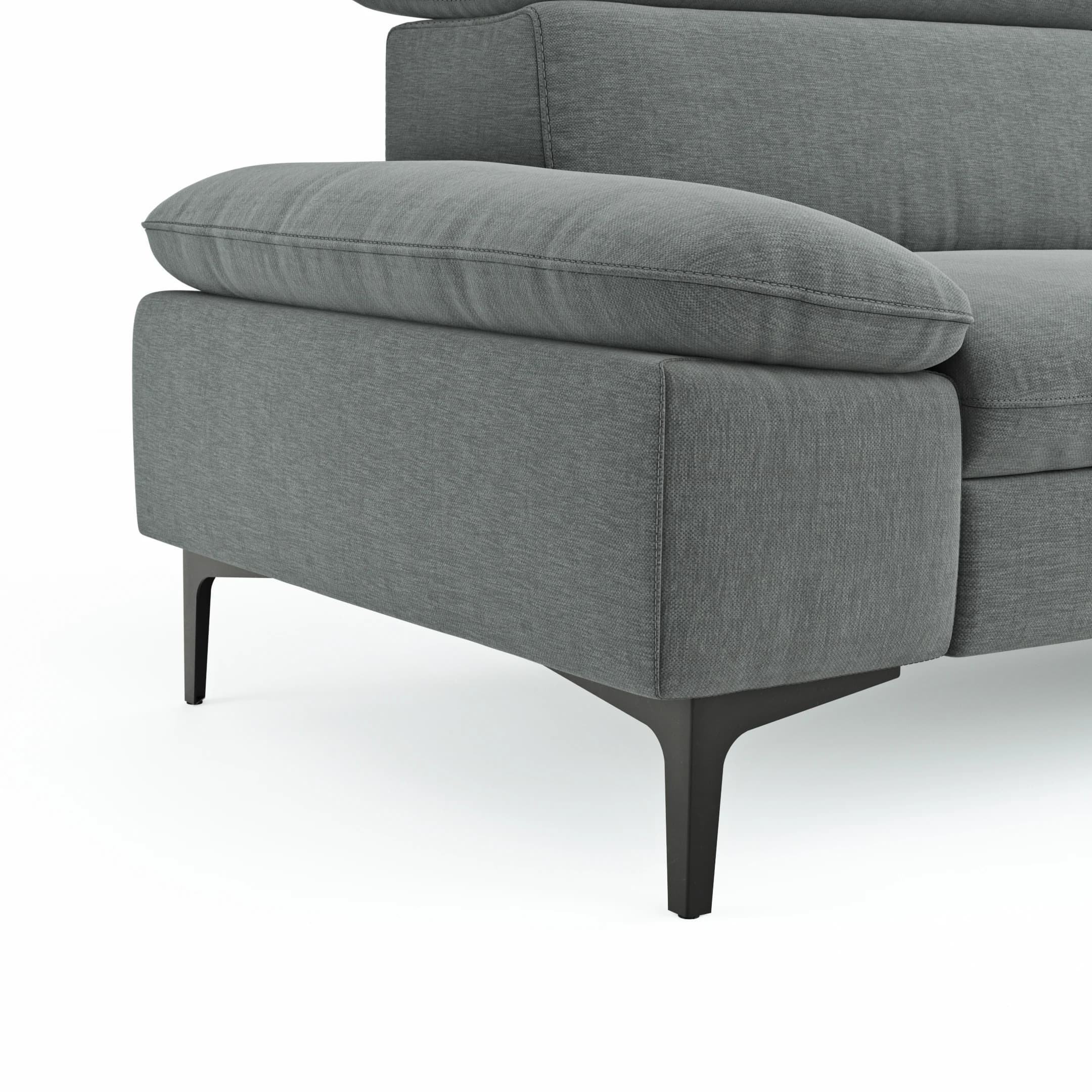 Sofa Felipa - 3-Sitzer inkl. Kopfteil verstellbar, Stoff, Grau