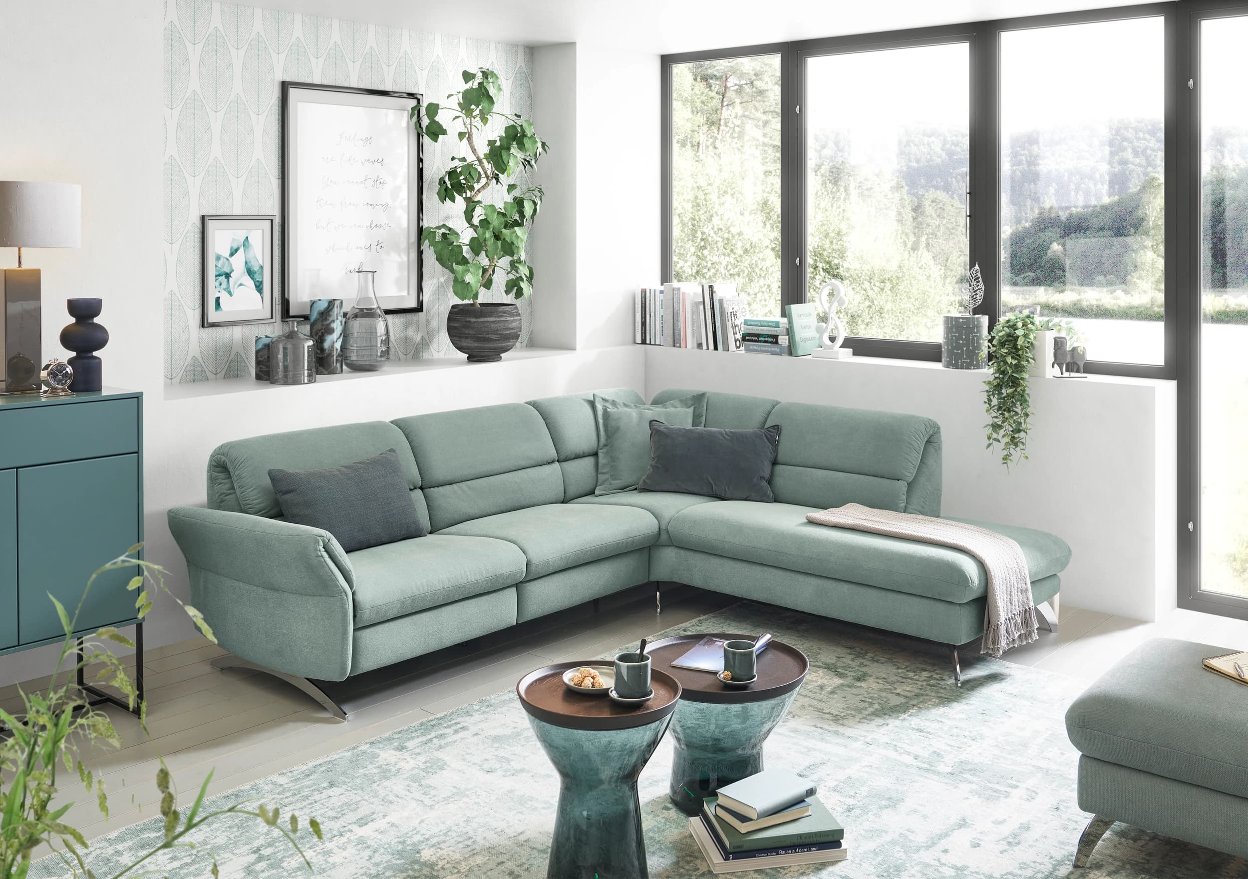 Ecksofa - 3-Sitzer mit Ecke rechts, Rückenlehne verstellbar, Stoff, Mint