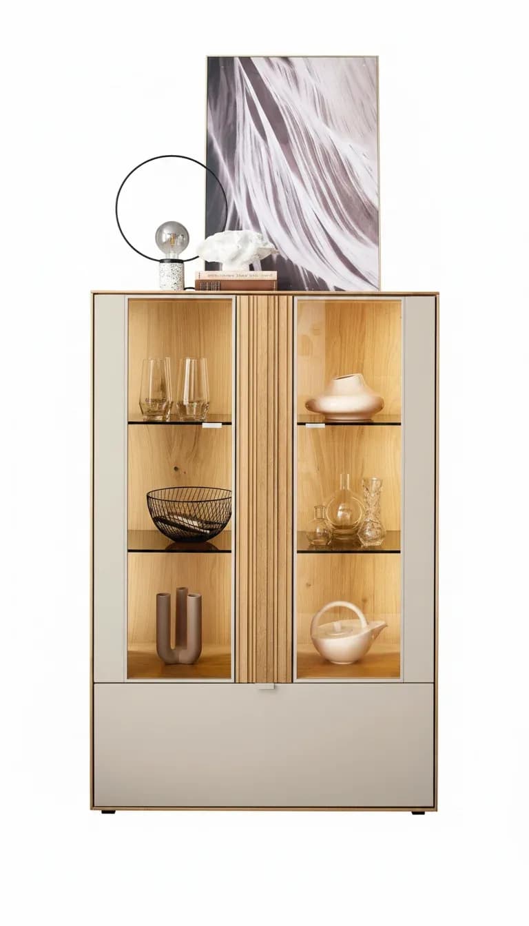 Highboard - Wildeiche massiv, Absetzungen Perla