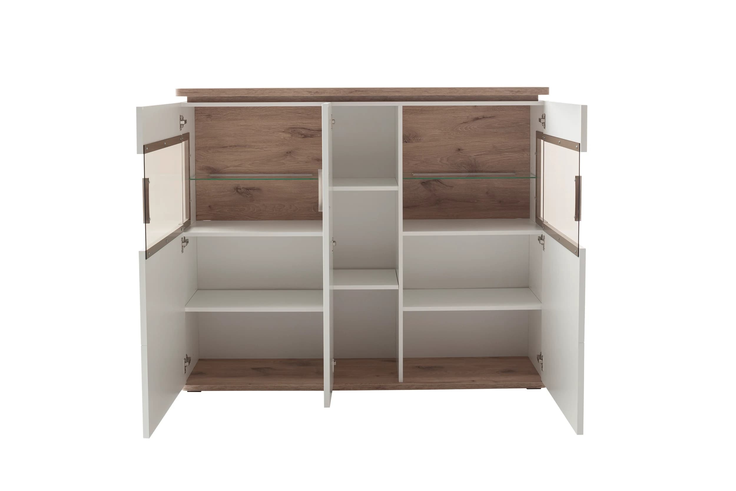 Highboard - Weiß, Absetzung Eiche
