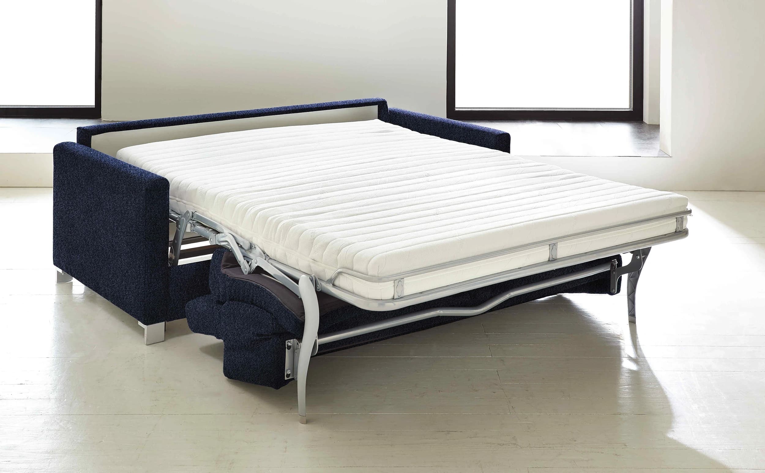 Schlafsofa - 2,5-Sitzer mit Schlaffunktion, Kopfteilverstellung, Stoff, Indigoblau