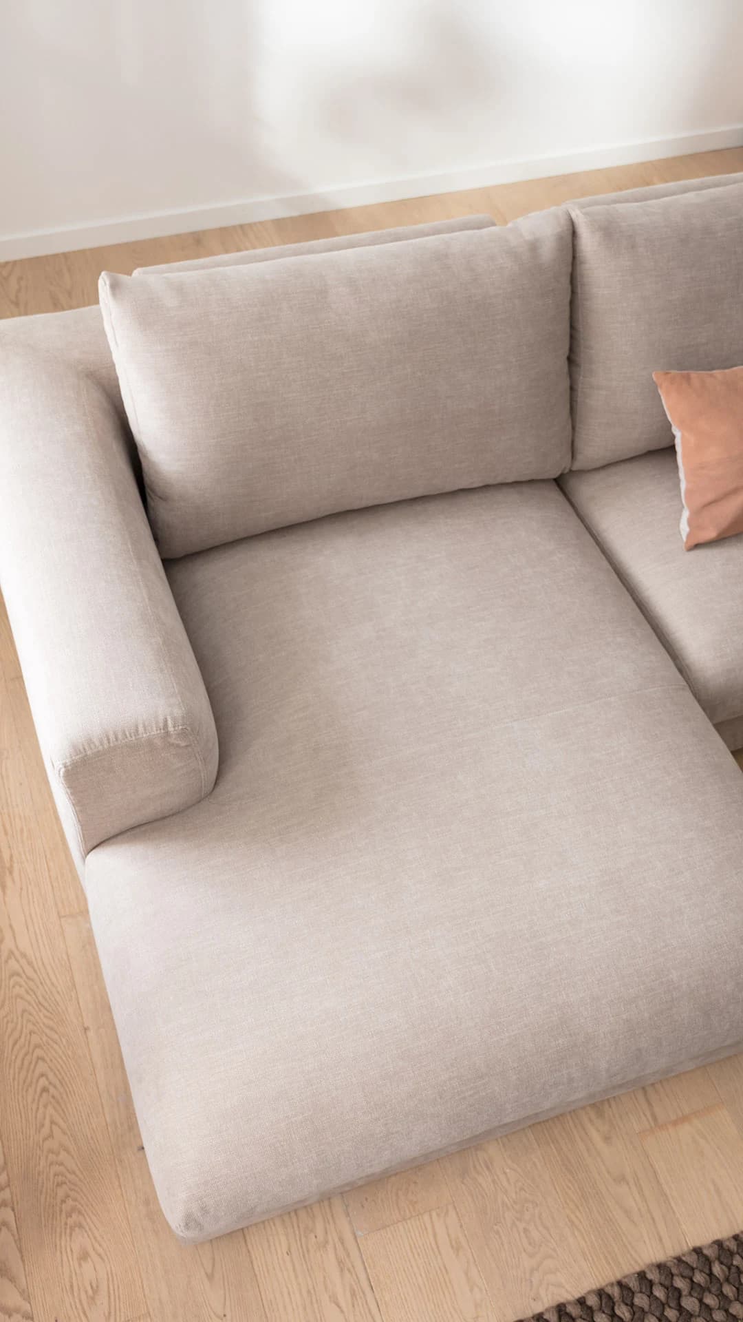 Ecksofa Stormy - Longchair links mit 2,5-Sitzer, Stoff, Graubeige