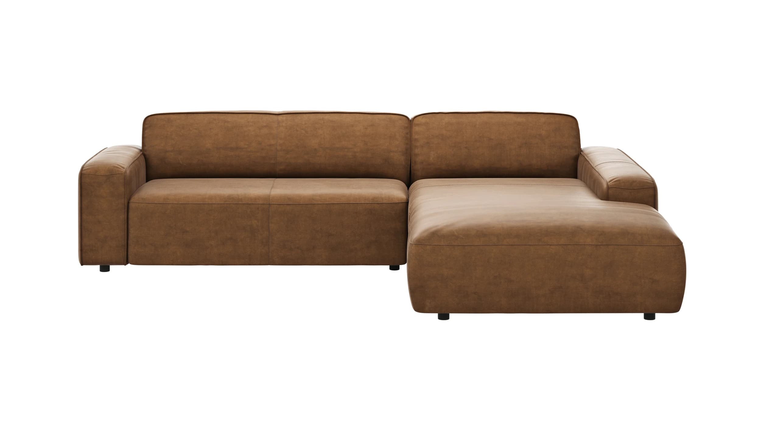 Ecksofa Denver - 2,5-Sitzer mit Longchair rechts, Stoff, Braun