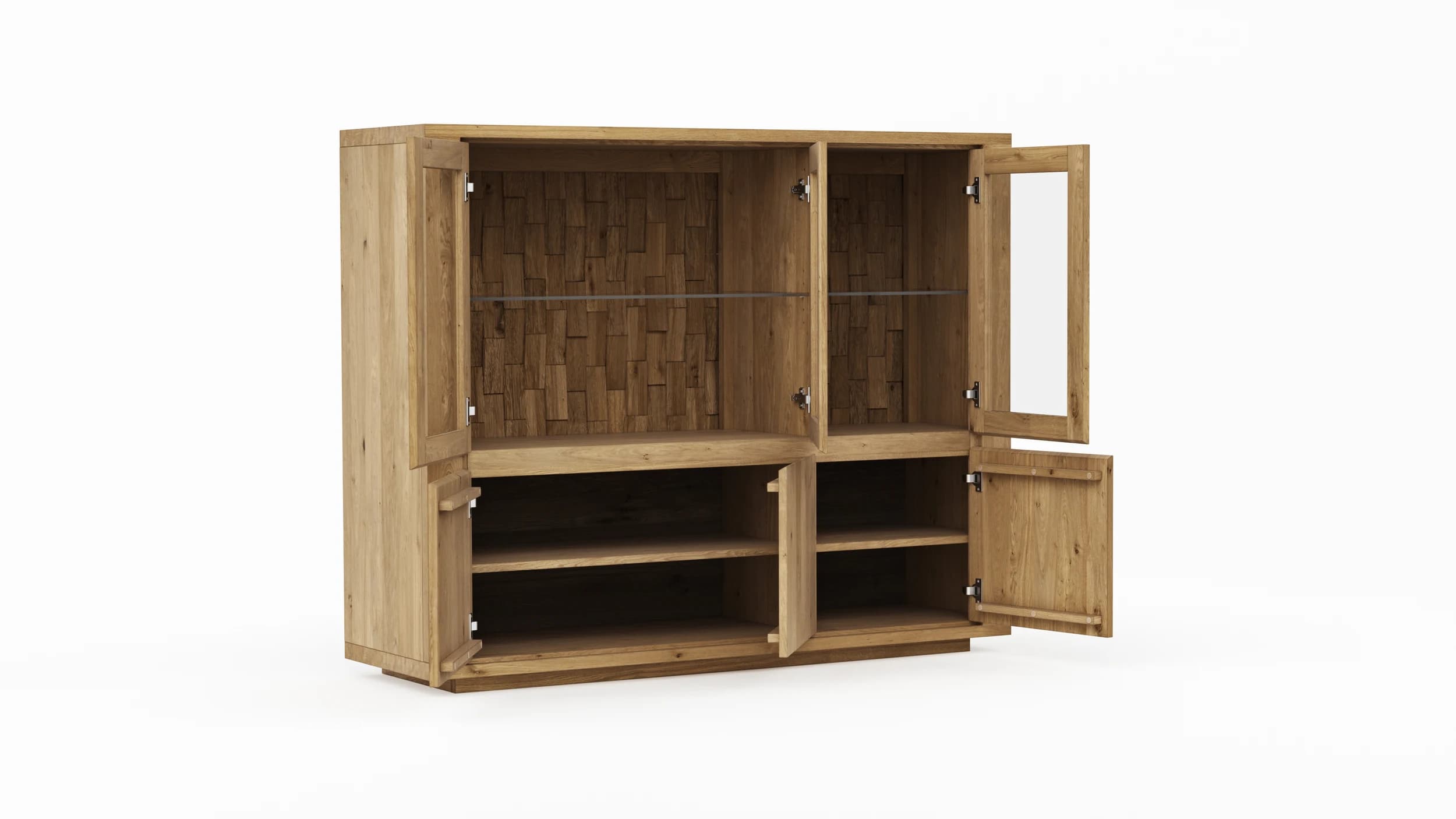 Highboard Bakersfield - Rückwand mit Holzschindeln, Asteiche massiv, geölt