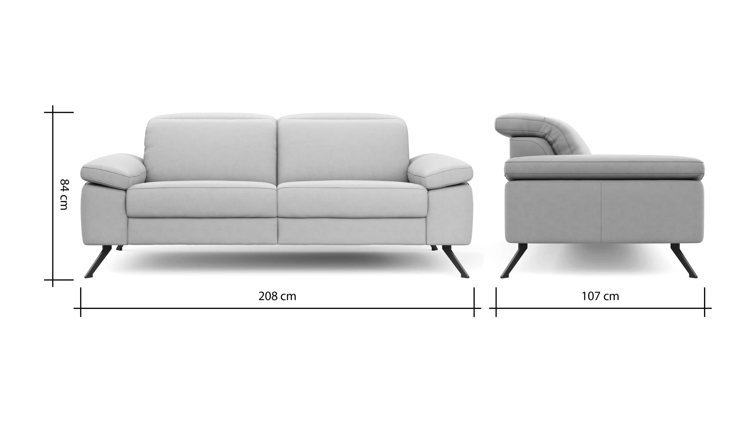 Sofa Rafaela 2.0 - 2,5-Sitzer inkl. Kopfteil verstellbar, Leder, Champagner