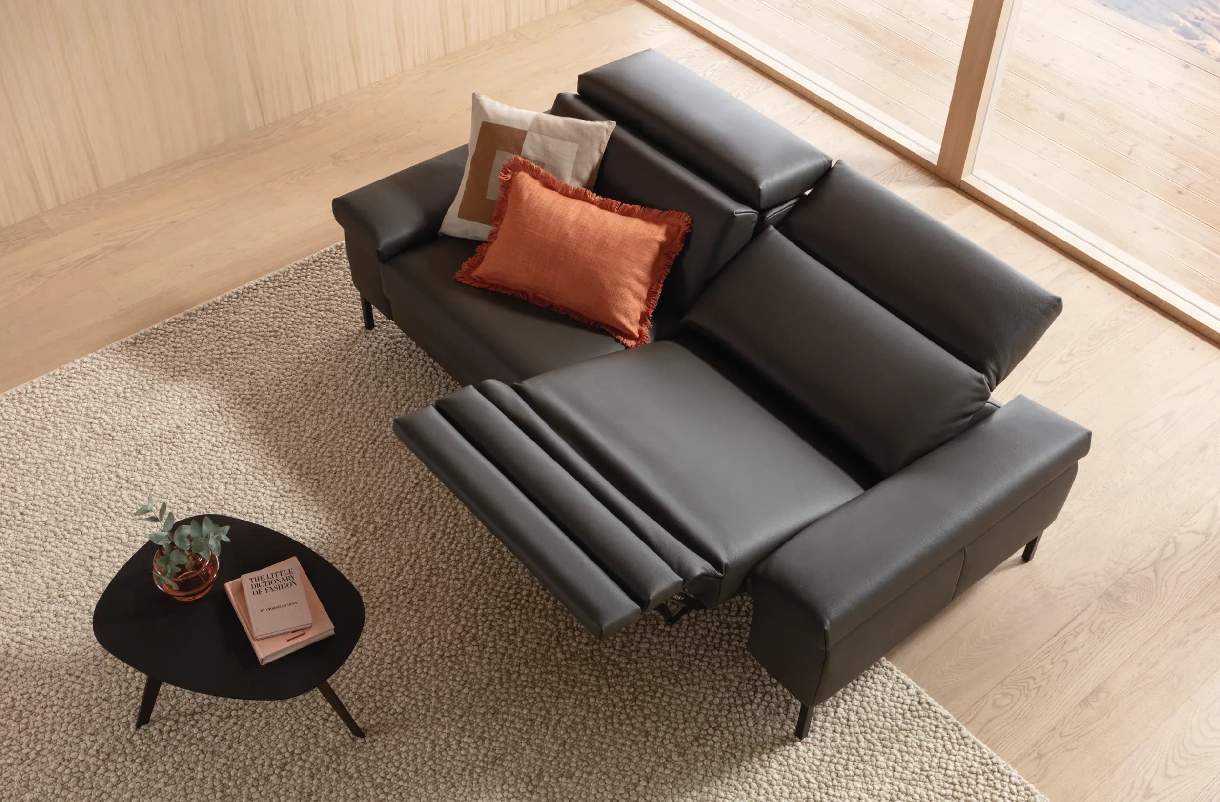 Sofa Braska - 3-Sitzer, inkl. Relaxfunktion (motorisch), Kopfstütze/Armlehne verstellbar, Leder, Anthrazit