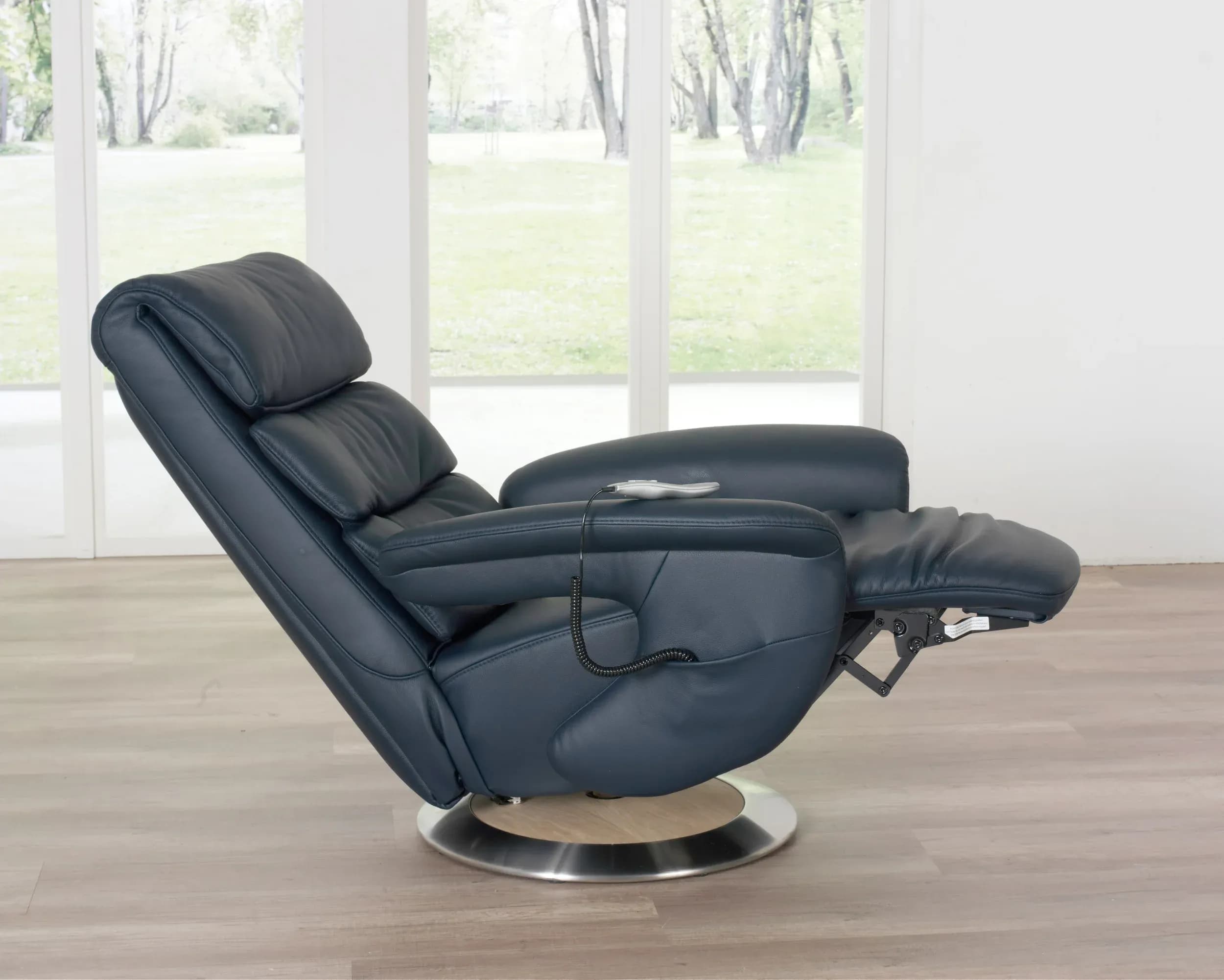 Fernsehsessel EM Hamm - Massagefunktion, Leder, Dunkelblau