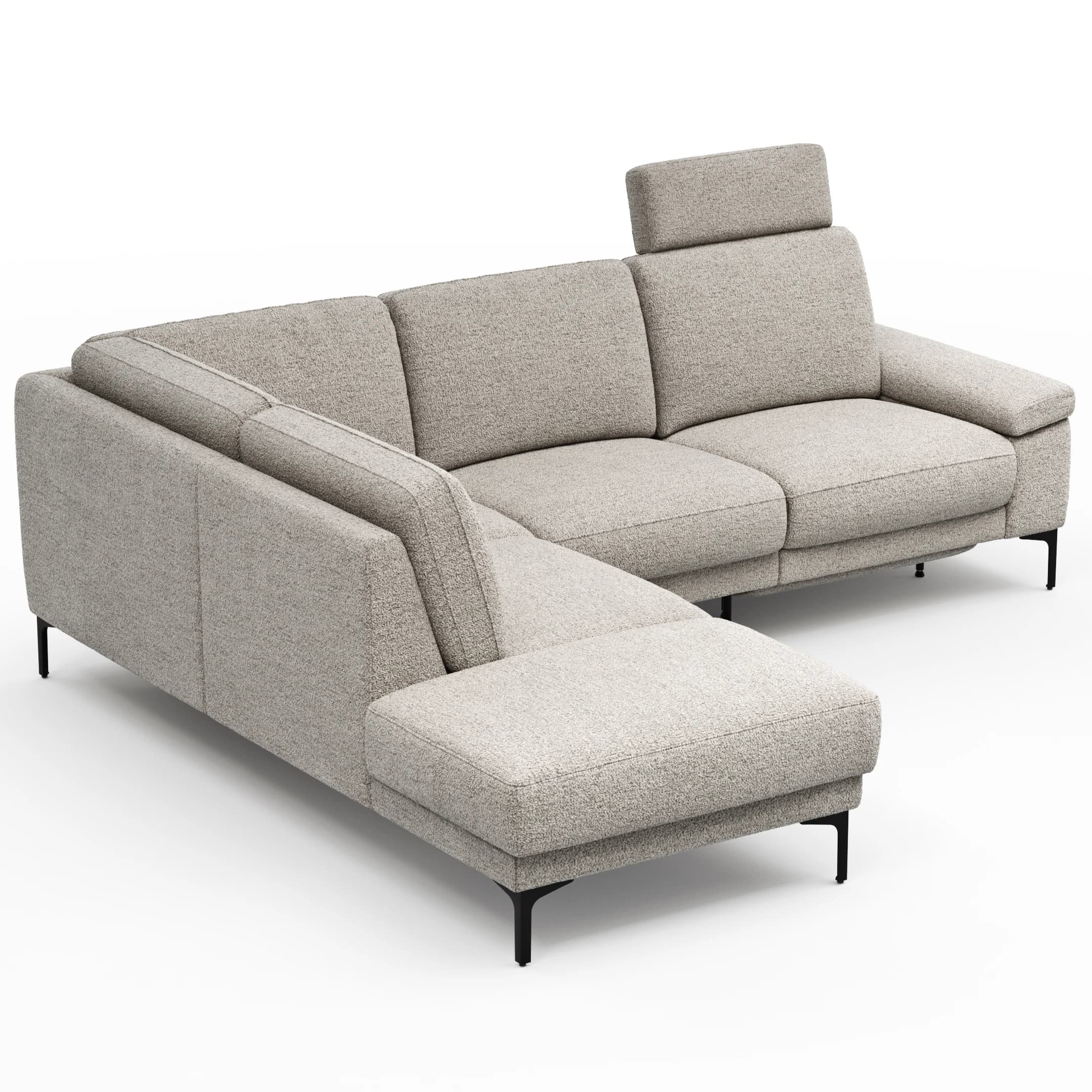 Ecksofa Matero - Ecke mit 2-Sitzer rechts inkl. Relaxfunktion motorisch und Sitzvorzug, Stoff, Hellgrau