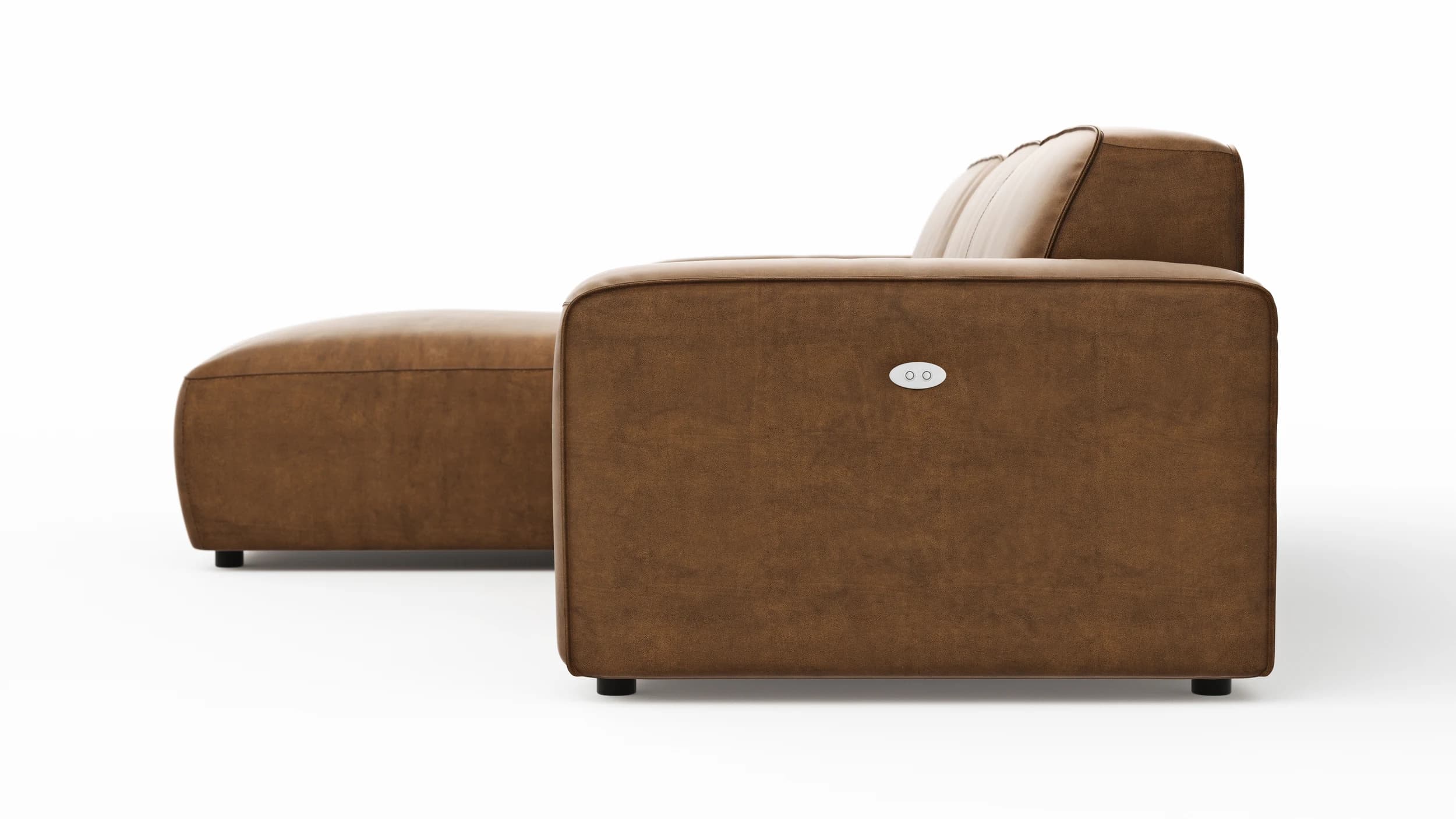 Ecksofa Denver - Longchair links mit 2,5-Sitzer inkl. Sitzvorzug (motorisch), Stoff, Braun