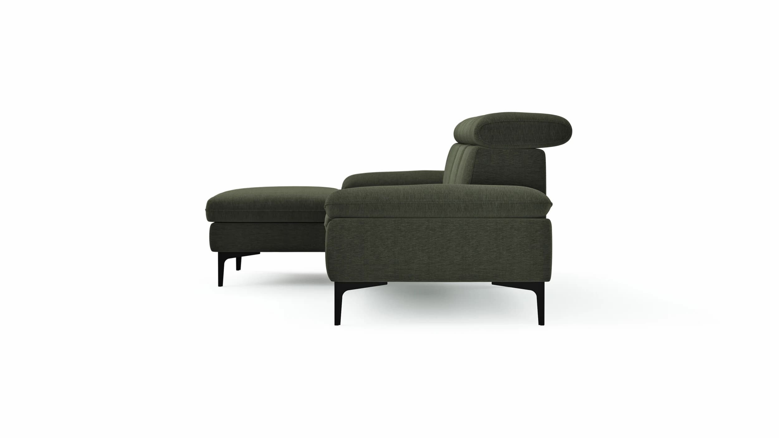 Ecksofa Felipa - Longchair links mit 2,5-Sitzer inkl. Kopfteil verstellbar, Stoff, Dunkelgrün