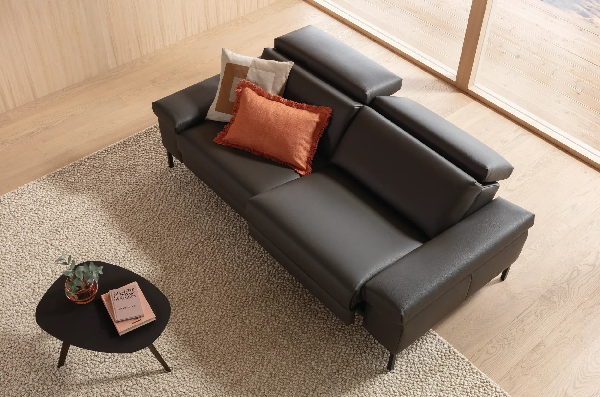 Sofa Braska - 3-Sitzer, inkl. Relaxfunktion (motorisch), Kopfstütze/Armlehne verstellbar, Leder, Anthrazit