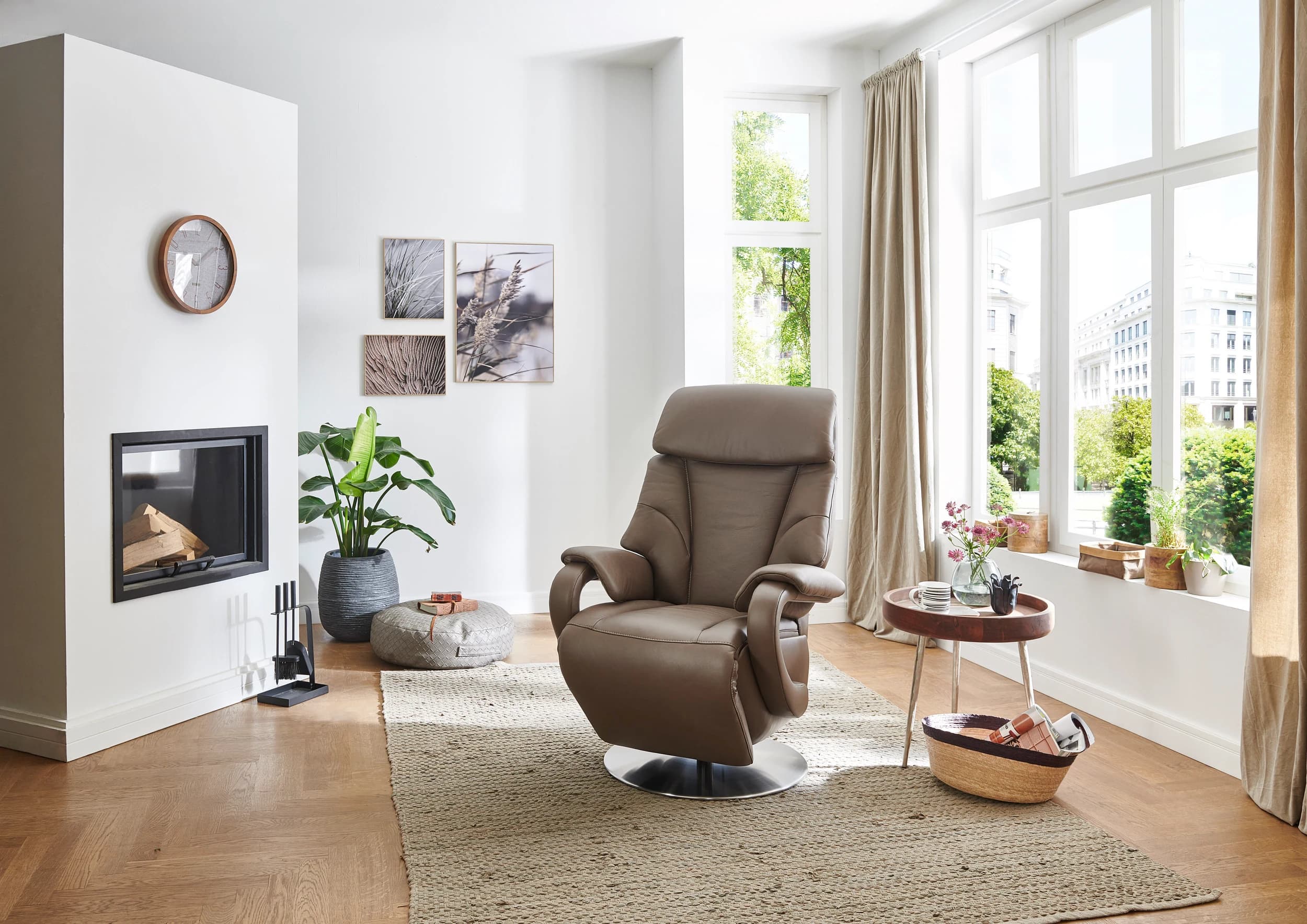 Fernsehsessel EM Celle - Relaxfunktion, Leder, Steingrau